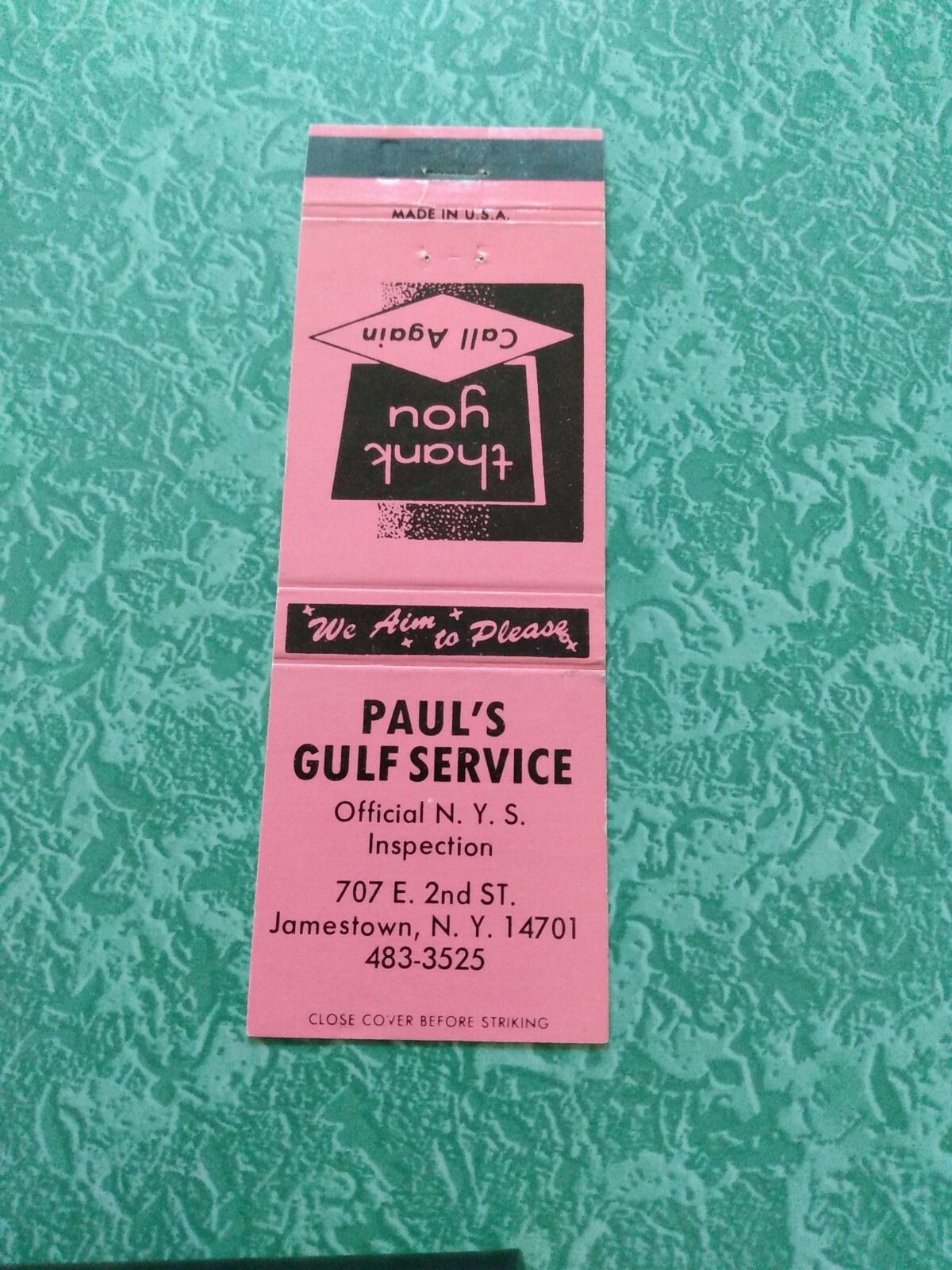 Vintage Matchbook Ephemera Collectible J7 Jamestown New York Paul gulf