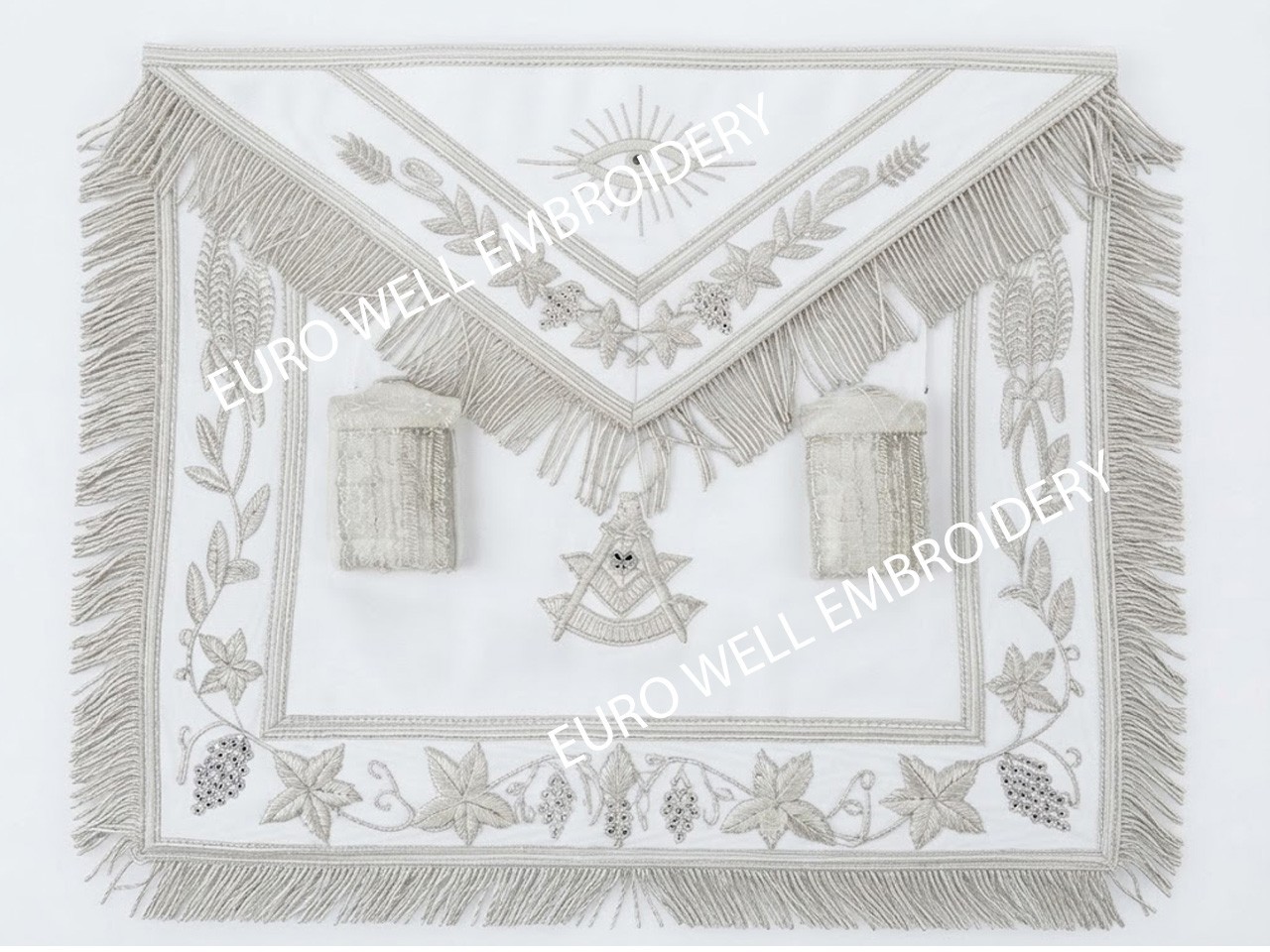 MASONIC REGALIA PAST MASTER APRON WHITE HAND EMBROIDERED