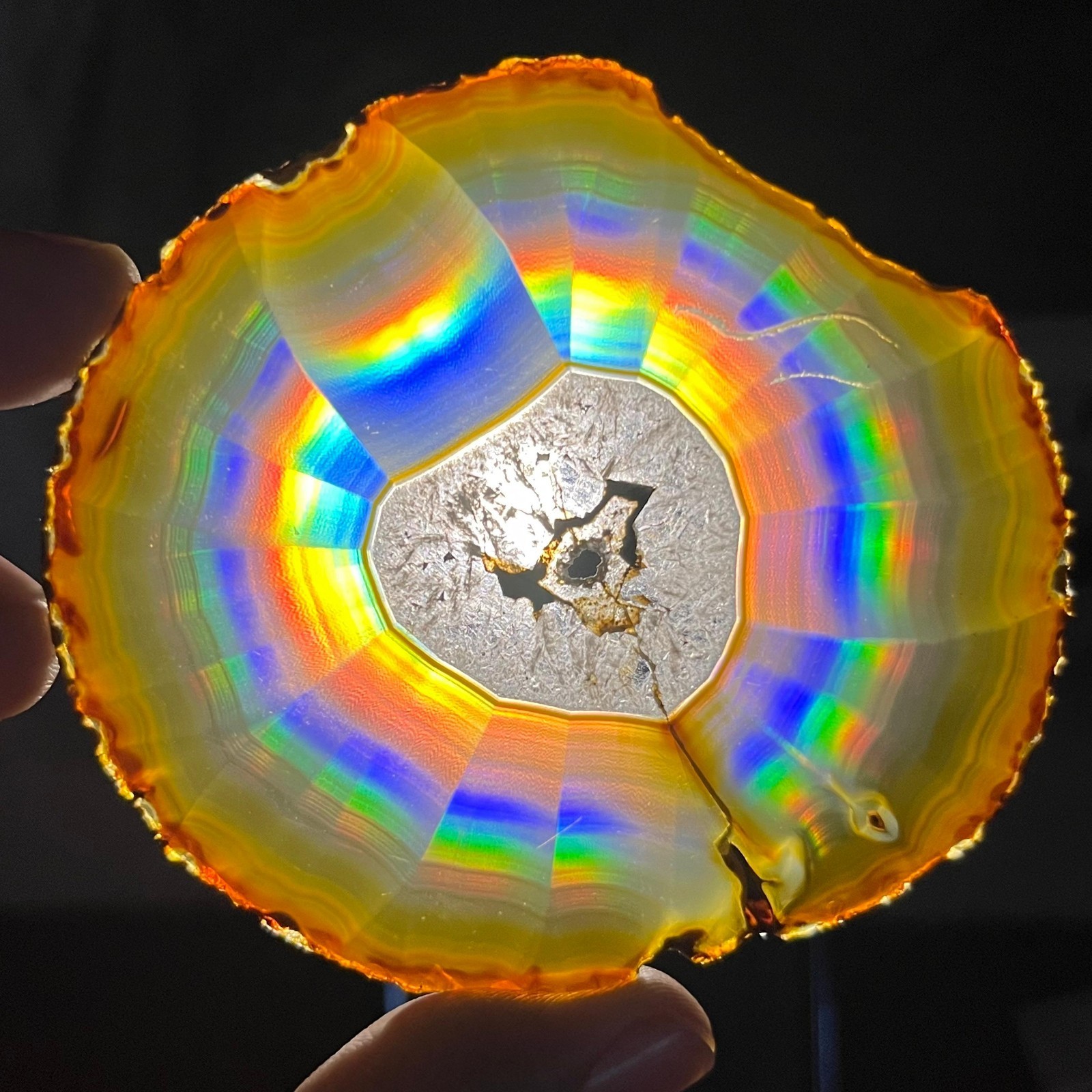 Round Slab Top Iris Rainbow Agate Slice - Iridescent Iris Agate From Indonesia