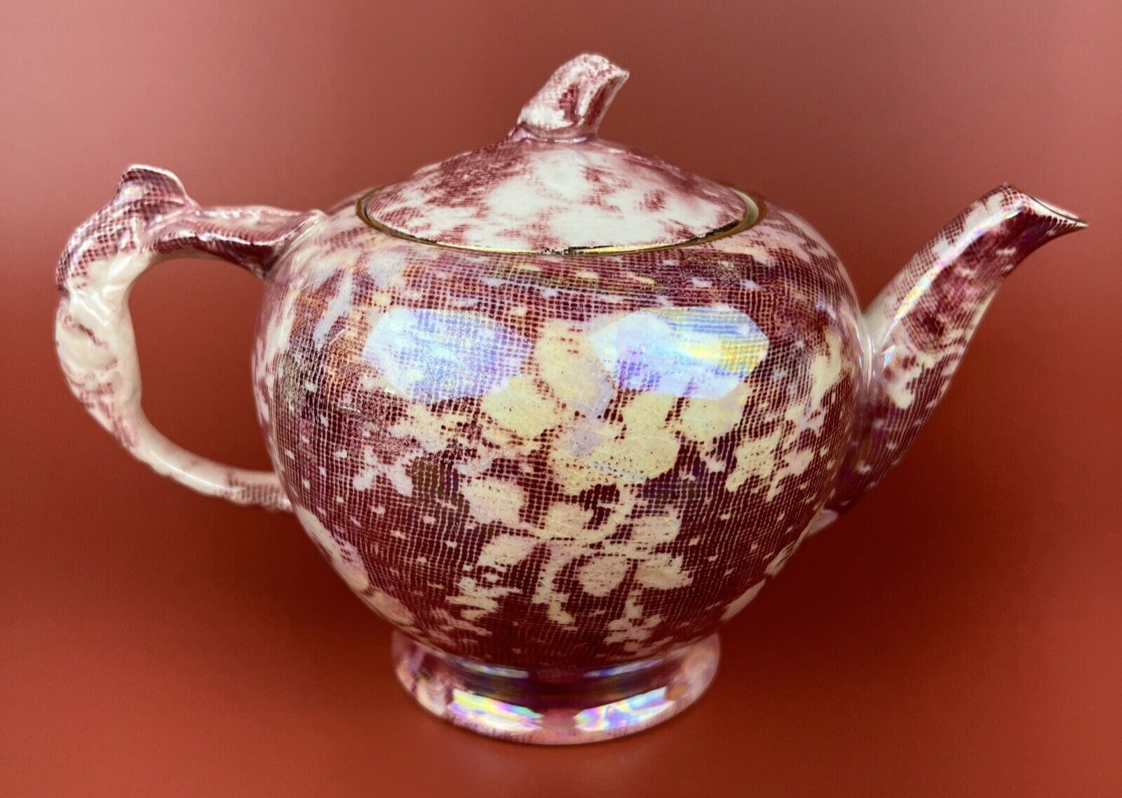 Royal Winton Brocade Cranberry Chintz Rosebud Tea Pot c.1930s