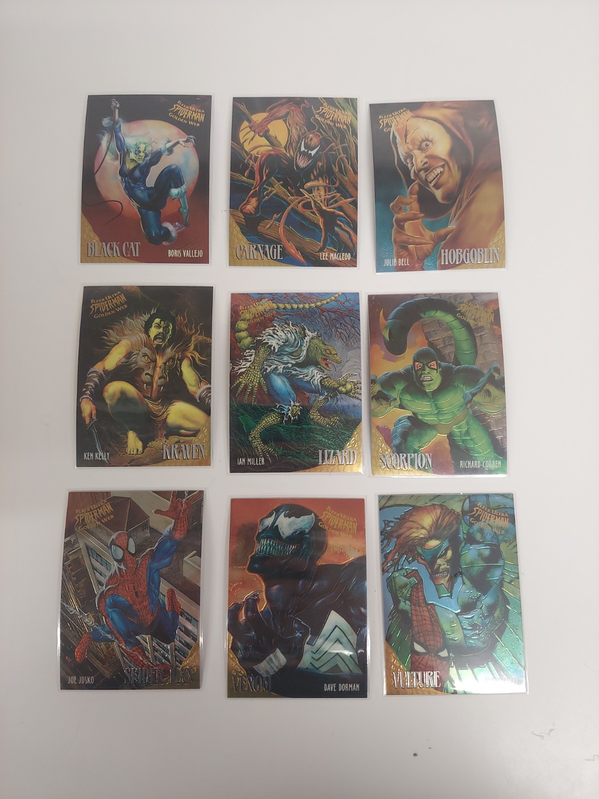 1995 Fleer Ultra SpiderMan COMPLETE INSERT SET #1-9 GOLDEN WEB CHROME CARDS