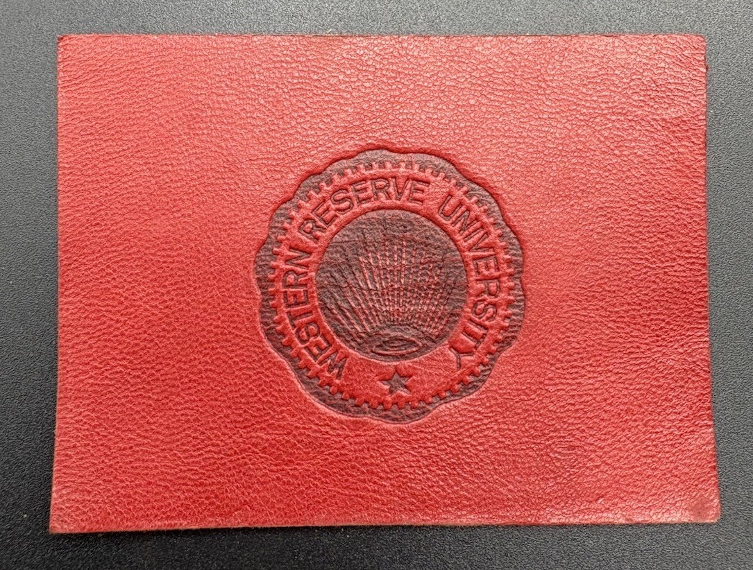 c1910 L20 Western Reserve University College Seal Tobacco Leather Cleveland Ohio