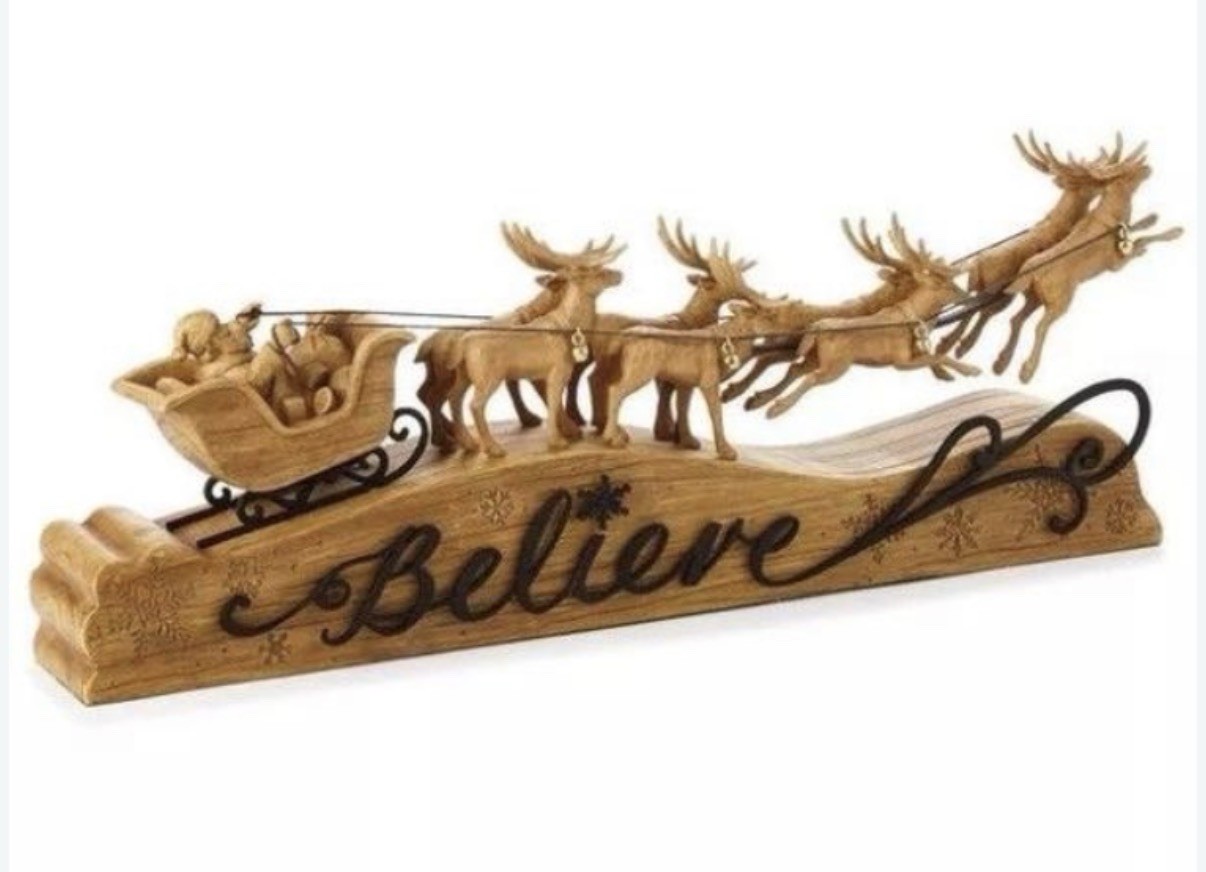 RARE Hallmark Heritage Collection Santa and Reindeer Believe Tabletop Decoration