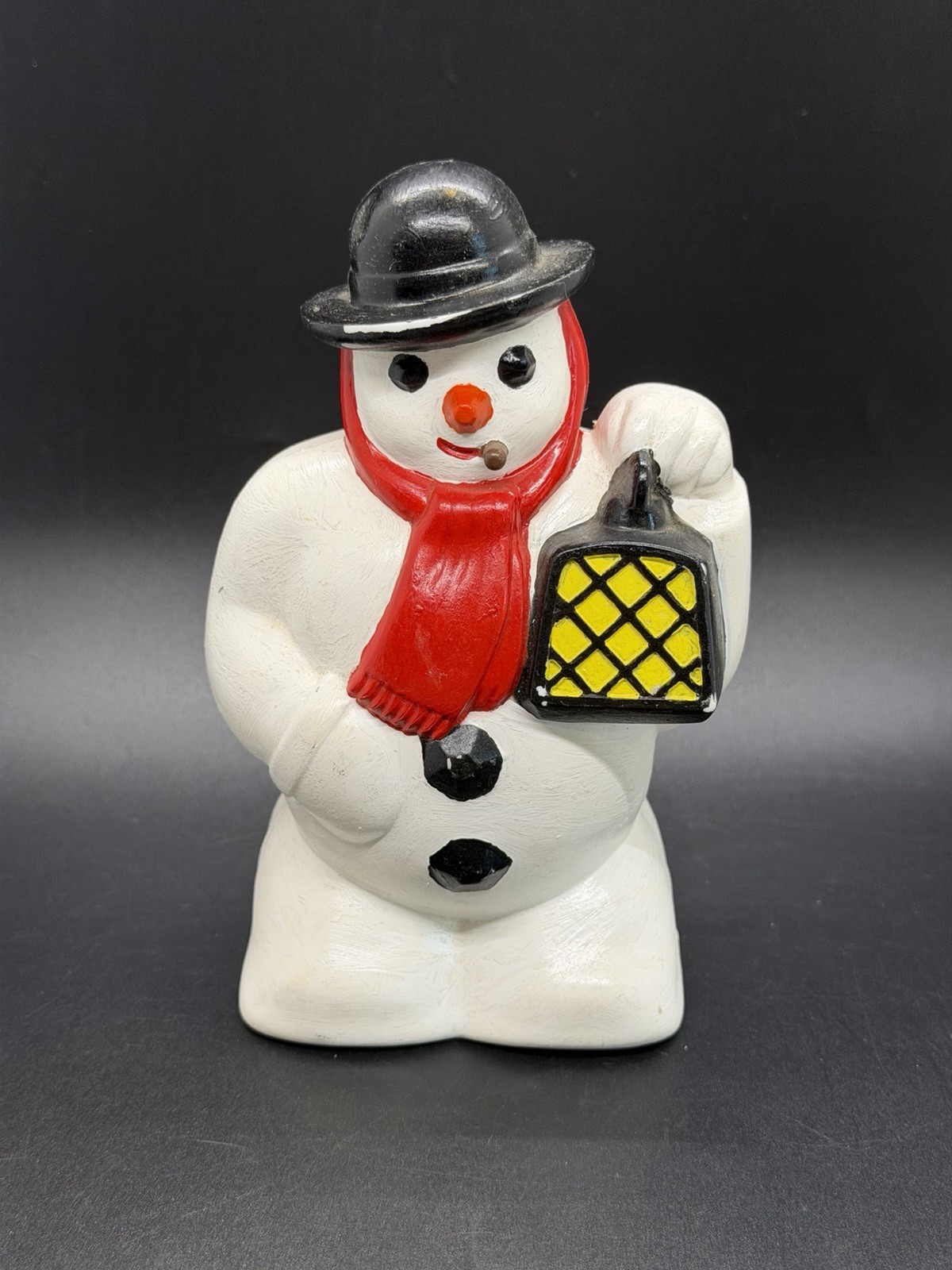 Vintage 1950's Paramount Cigar Smoking Hard Plastic Light-Up Snowman w/Lantern