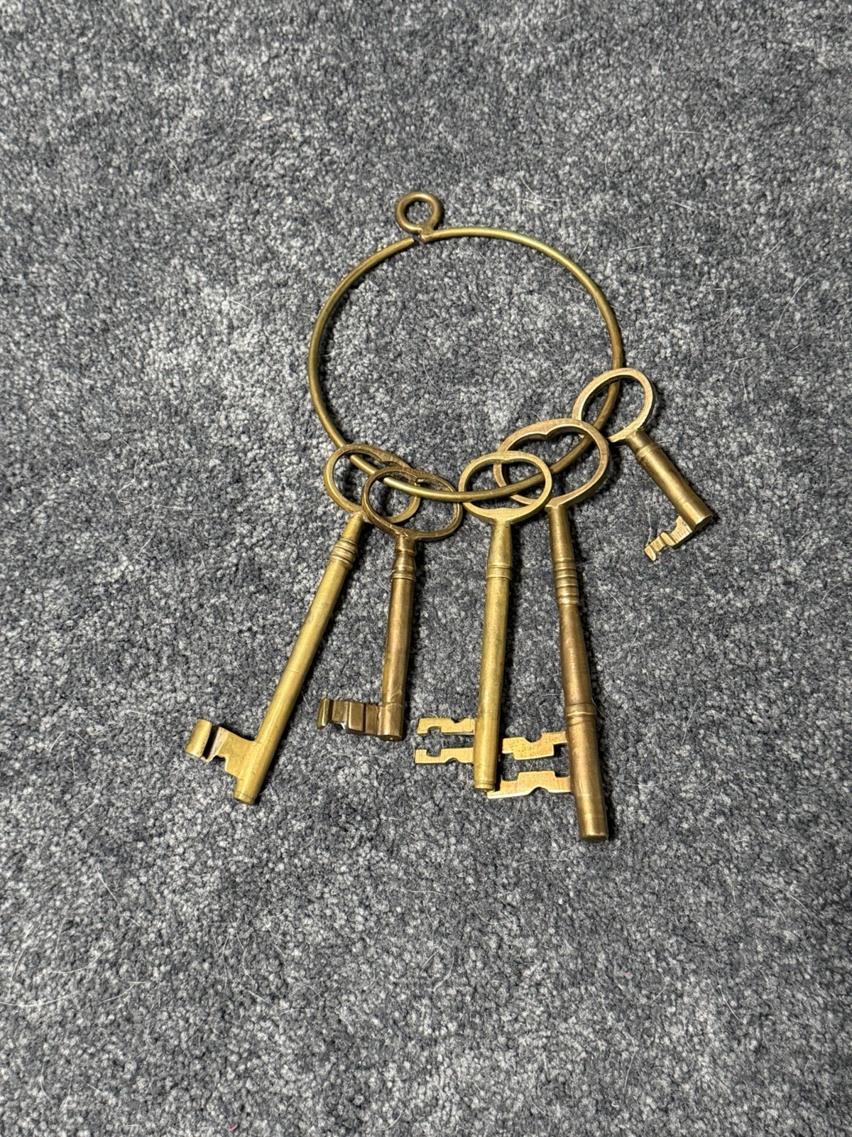 Antique-Style Brass Skeleton Keys on Large Metal Key Ring