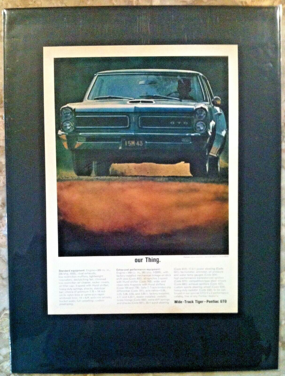 *Ready to Display* 1965 Pontiac GTO V8 grille print*Original* car ad print c