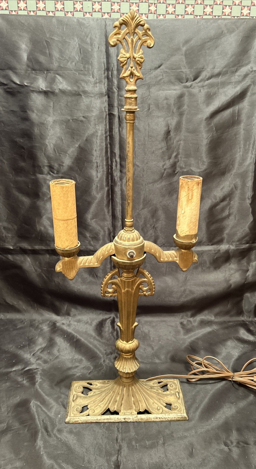 Antique 1920s Cast Iron Double Candle Table Lamp Art Deco Working 