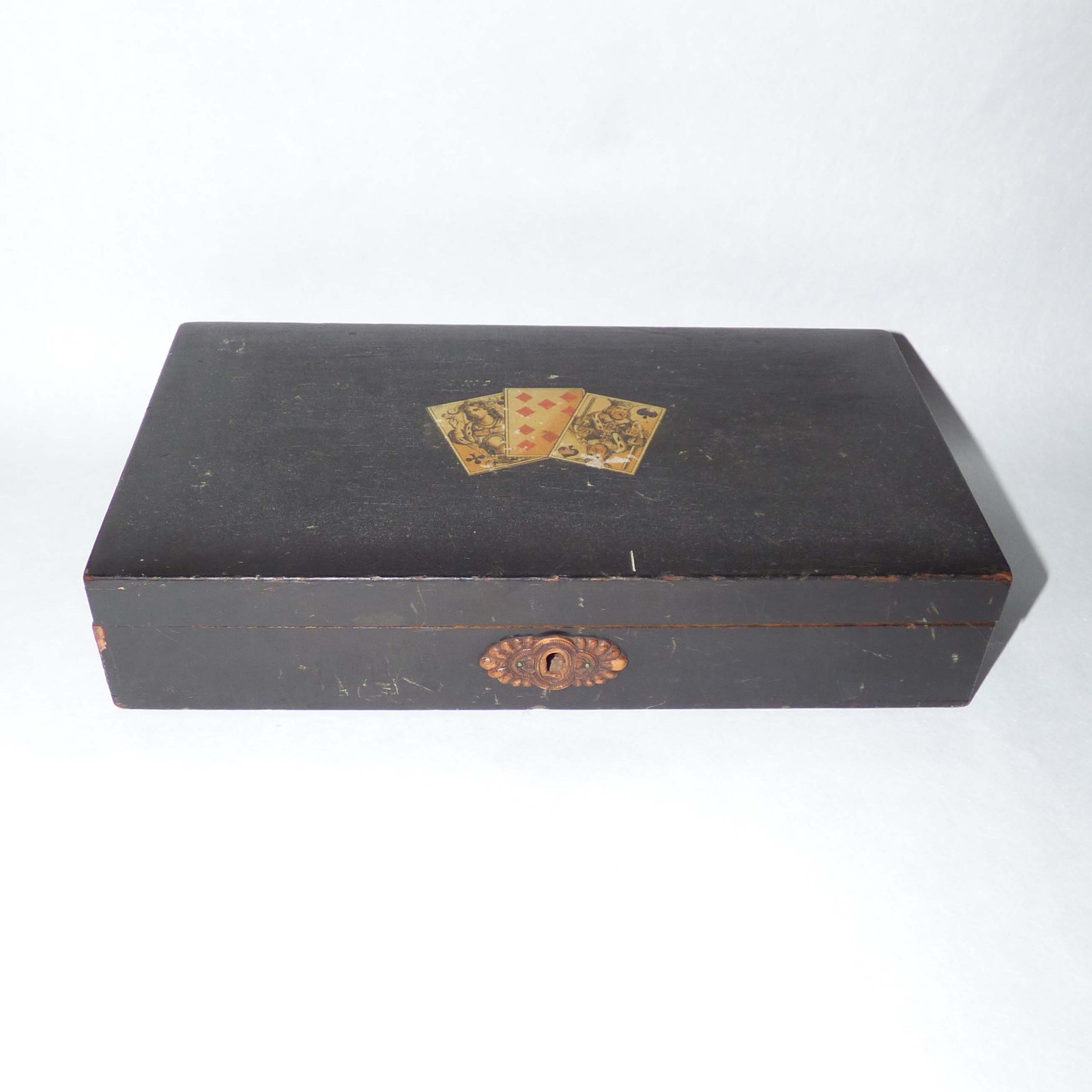 Antique Whist Card Game Set Box 4 Lacquer Boxes Bakelite Tokens Excelsior c.1900