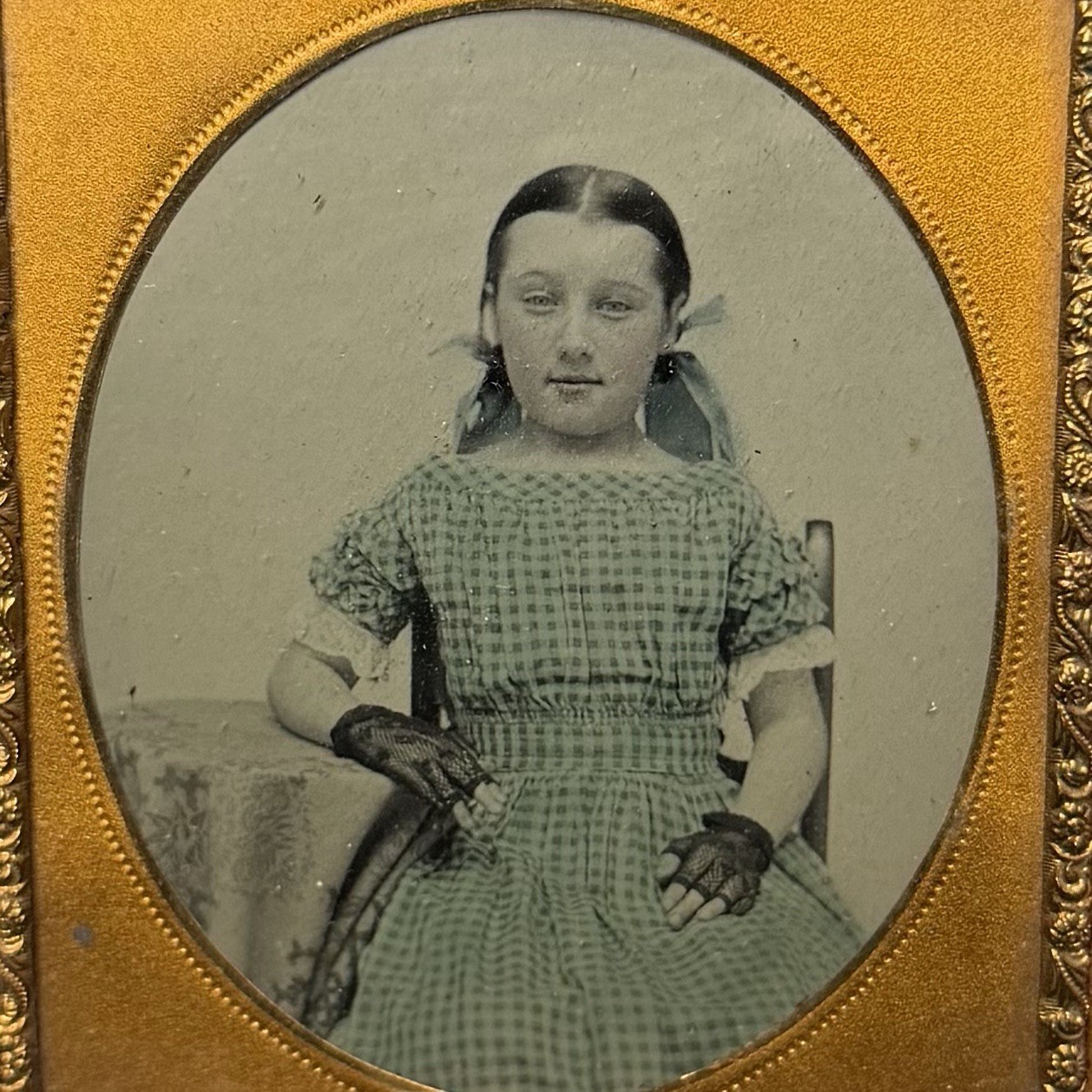 TINTED AMBROTYPE - 1/9 Ruby Ambrotype with beautiful green tinting of an identif