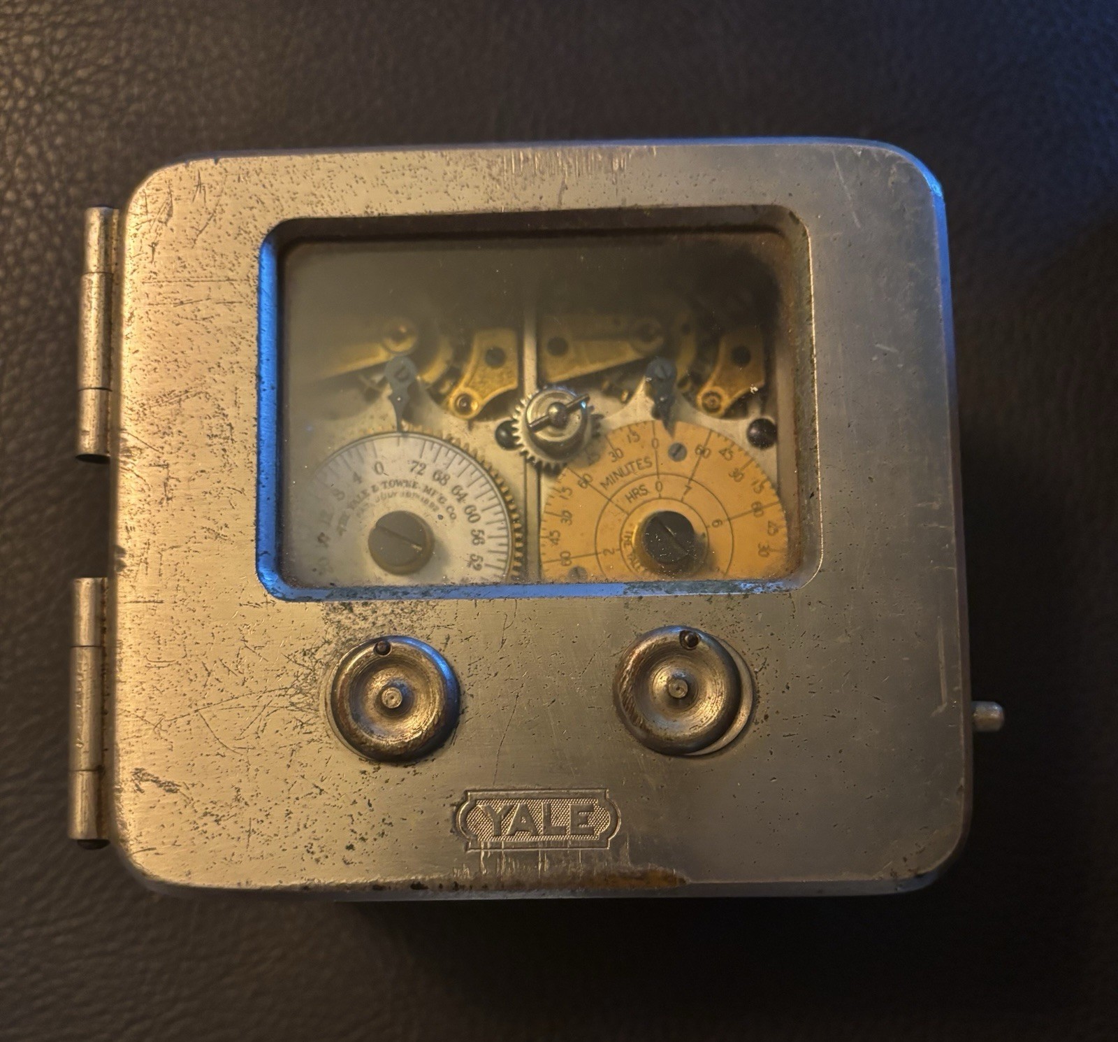ANTIQUE 2 POSITION YALE AND TOWNE VAULT TIME SAFE BOX - UNTESTED