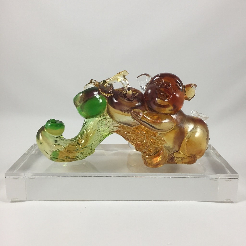 Liuli Crystal Glass Pig Figurine: Lucky Orange – Chinese Zodiac Wealth with base