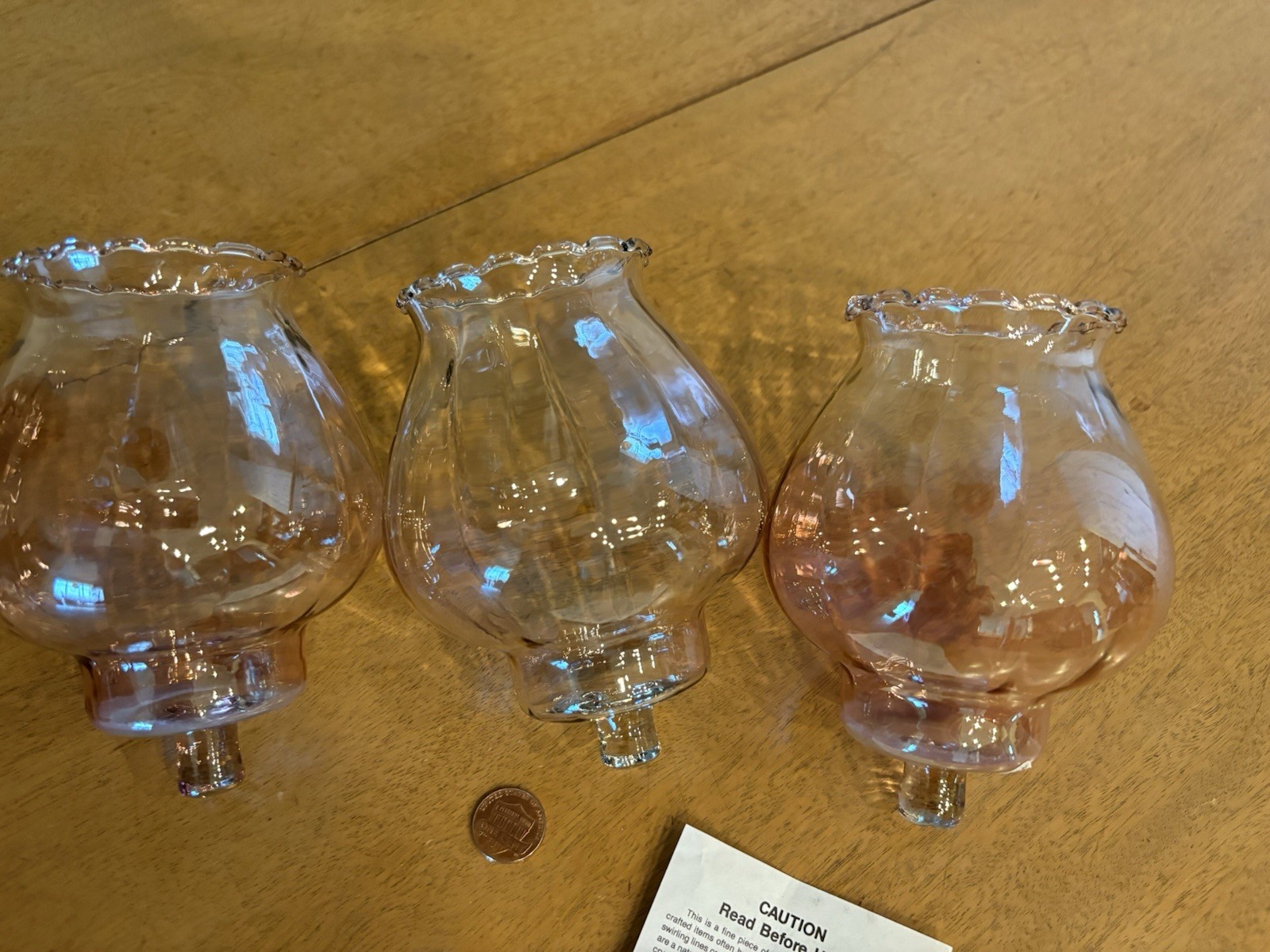 3 NEW Vtg Homco 1192 Pink Celeste Glass Peg Votive Candle Cups