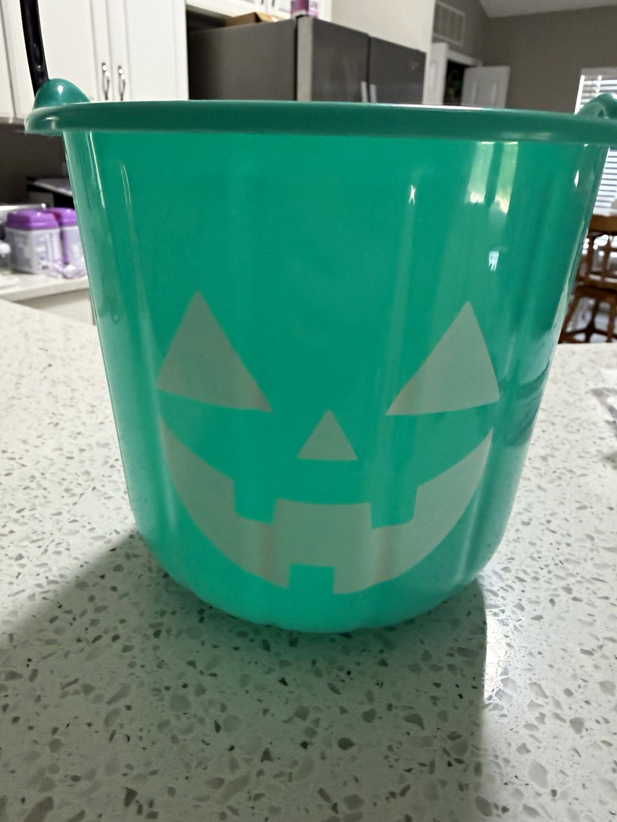 Target Tot Pumpkin Pail Teal Plastic Jack-o\'-Lantern Face Bowl 8 in