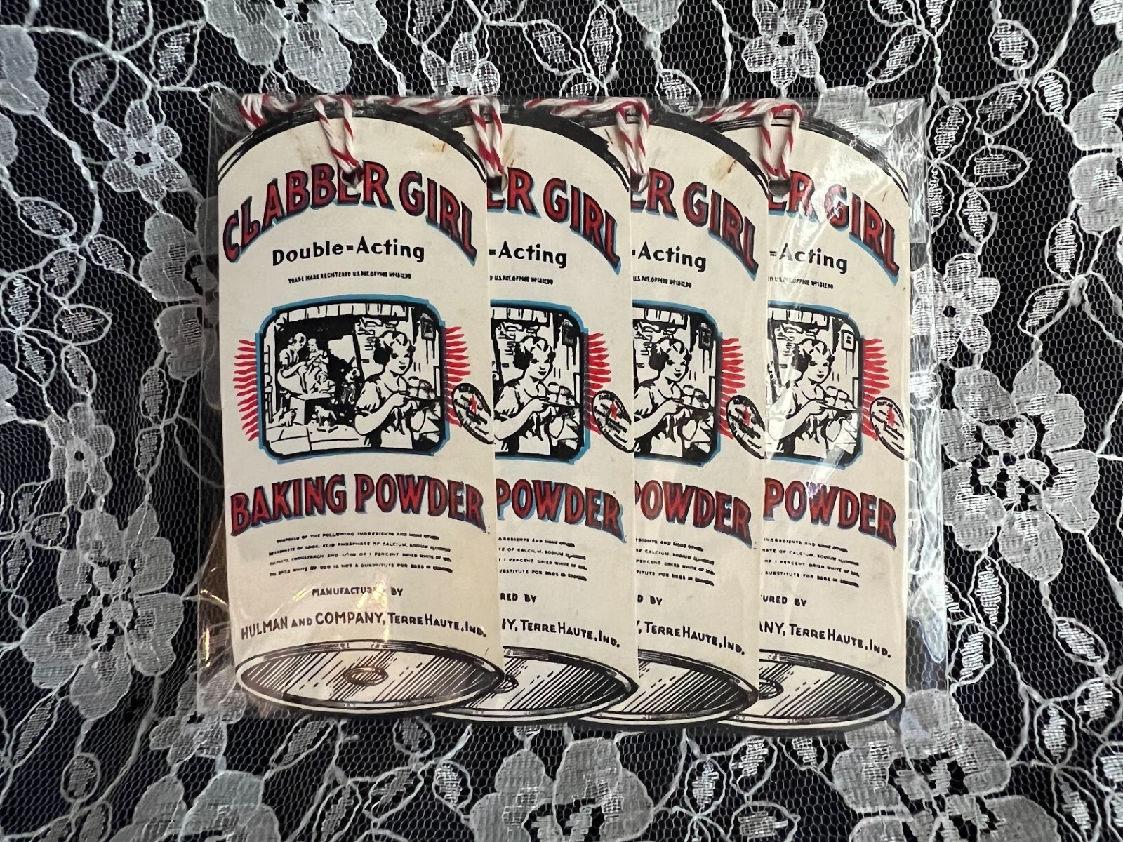Lot Of 4 VTG Trade Card Tags Clabber Girl Baking Powder Hulman Co NOS 