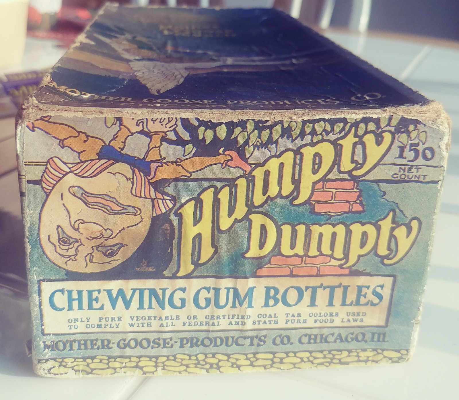 RARE 1900s MOTHER GOOSE HUMPTY DUMPTY CHEWING GUM COUNTER DISPLAY BOX ,FREE SHIP