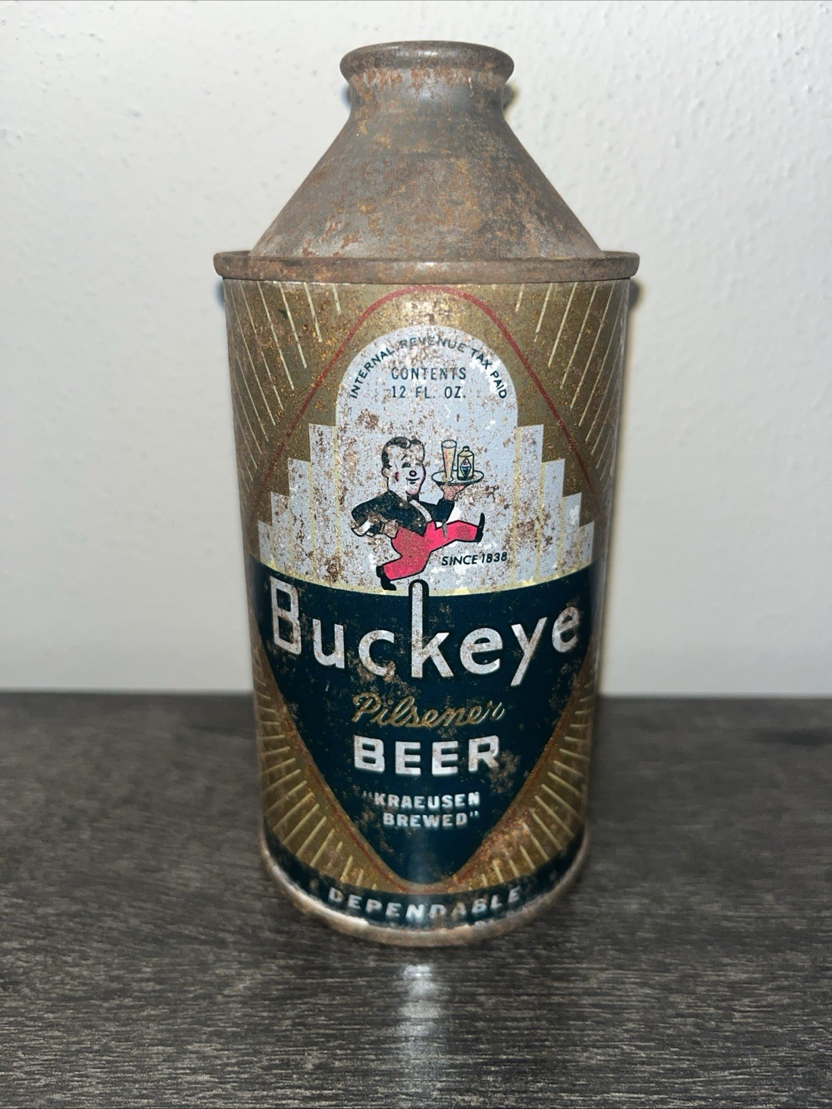 BUCKEYE PILSENER BEER CAN -  IRTP CONE TOP - BUCKEYE BREWING - TOLEDO, OHIO