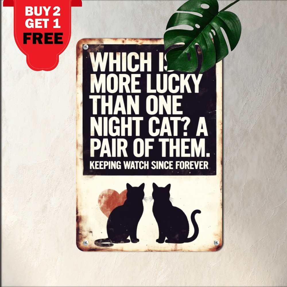Two Black Cats Silhouette Tin Sign Whimsical Pets House Metal Wall Plaque