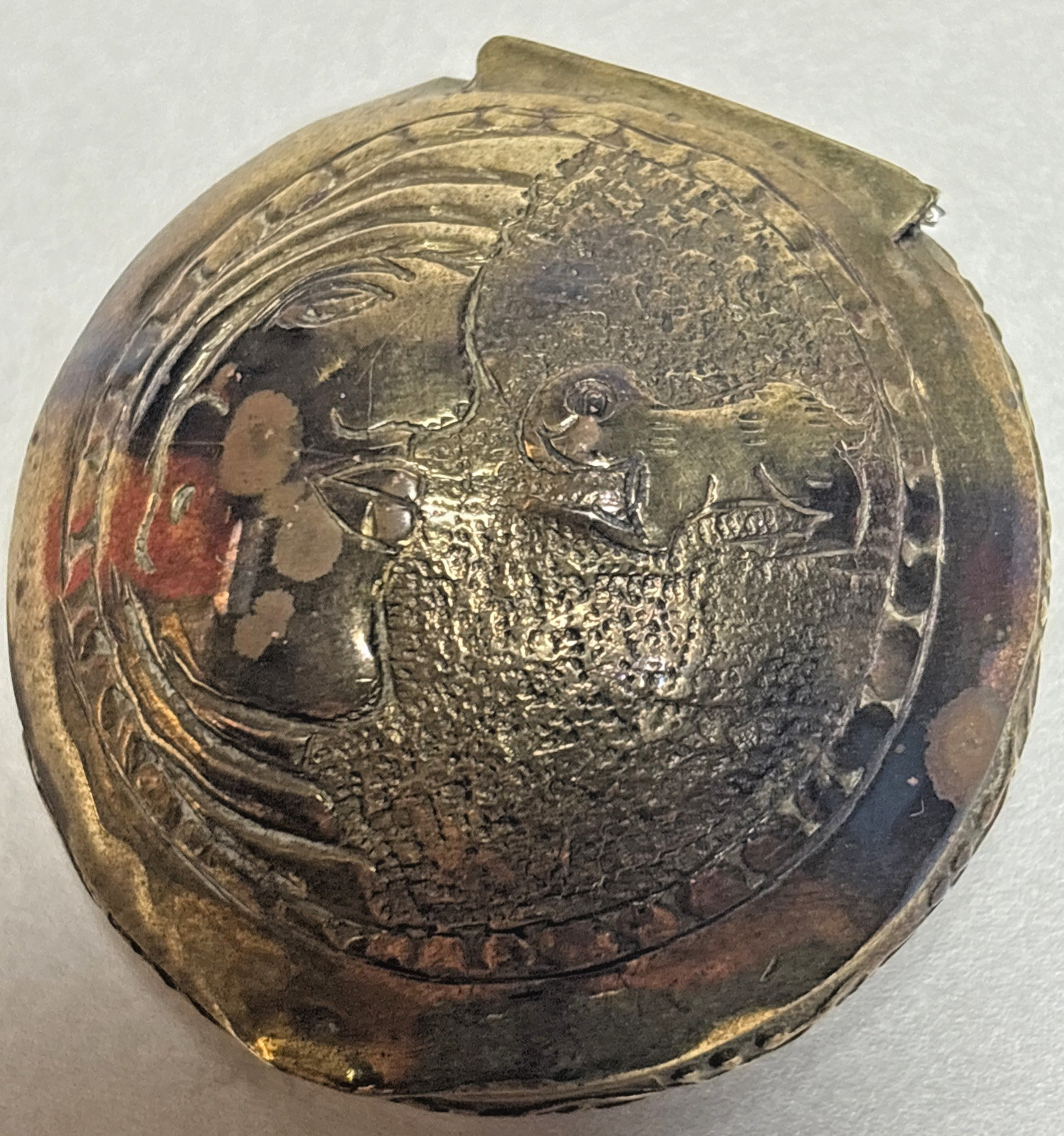 Vintage Round Metal Collectible Pill / Snuff / Trinket Box – Embossed Design