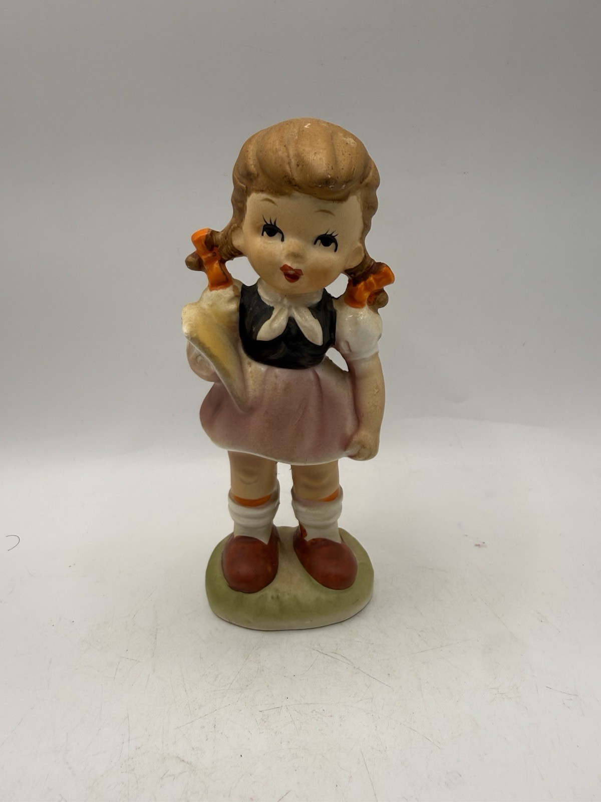 Vintage Made in Japan Porcelain Schoolgirl Figurine Pigtails Book 5.5” *