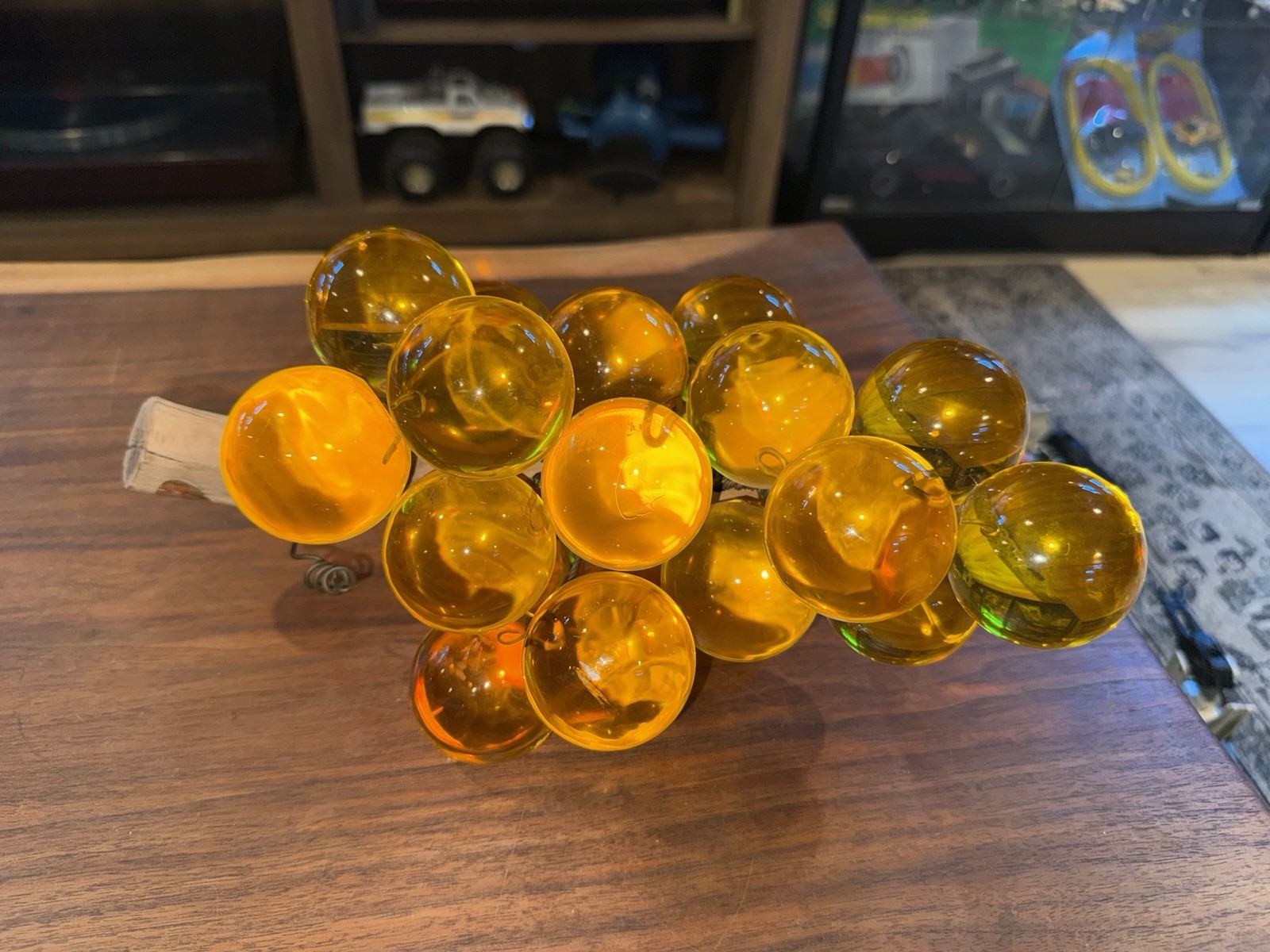 Vintage 1960’s Granoby Lucite Grape Cluster Large Acrylic Yellow Wood Stem
