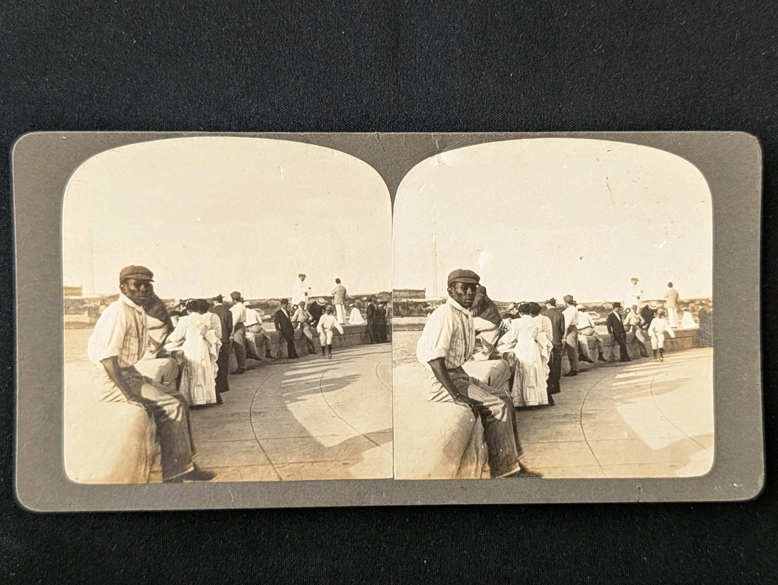 c1900 Black Americana African American Man Crowd Promenade Stereoview Photo