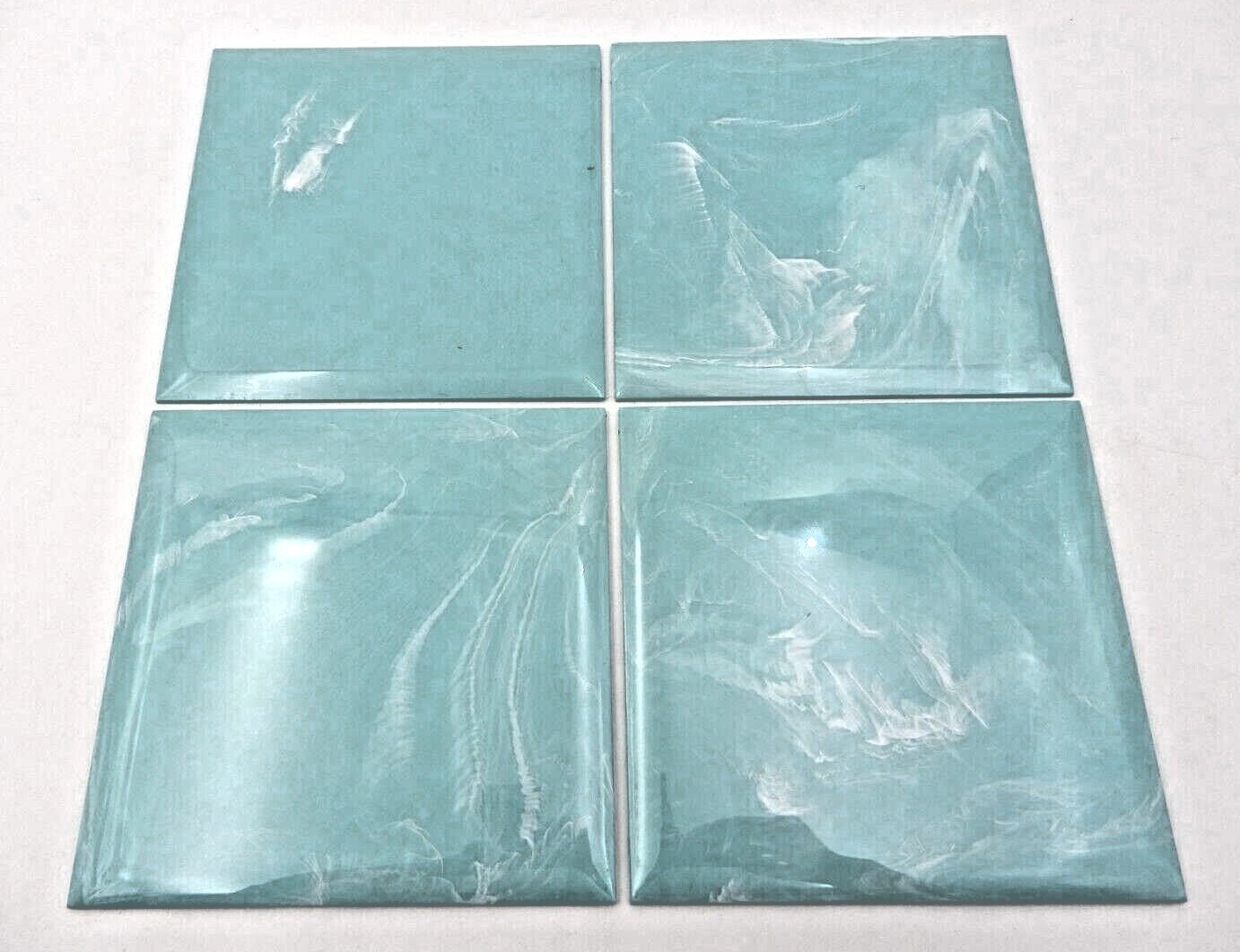 VINTAGE NEW SET OF 4 REGAL TURQUOISE MARBLE PLASTIC 4-1/4\