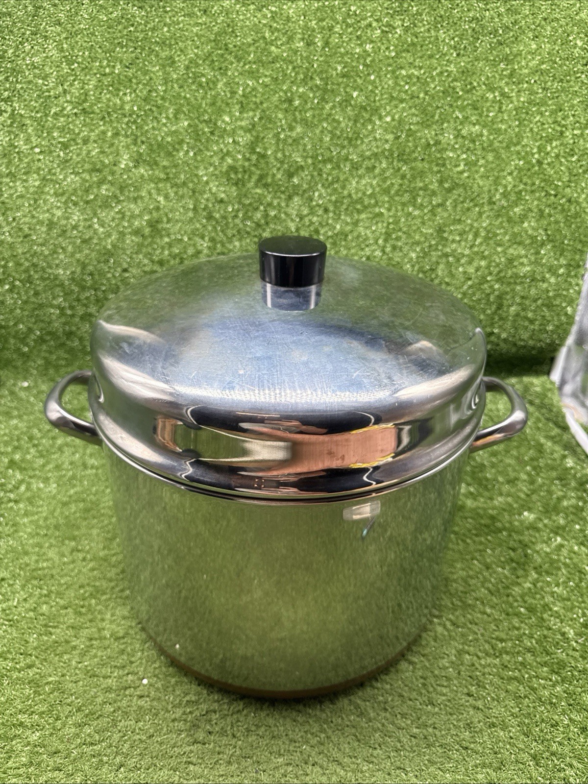 Vintage Revere Ware 16 Qt Stock Pot and Lid Stainless Steel Copper Bottom S2
