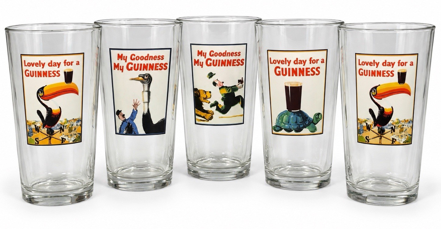 5 Guinness Pint Glasses My Goodness My Guinness Rare Whimsical Comedy Dublin