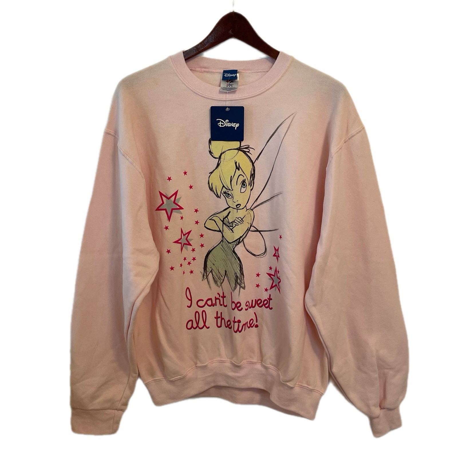 VINTAGE Disney Tinkerbell Sweatshirt Pullover Jerzees Medium NWT Pink Oversized