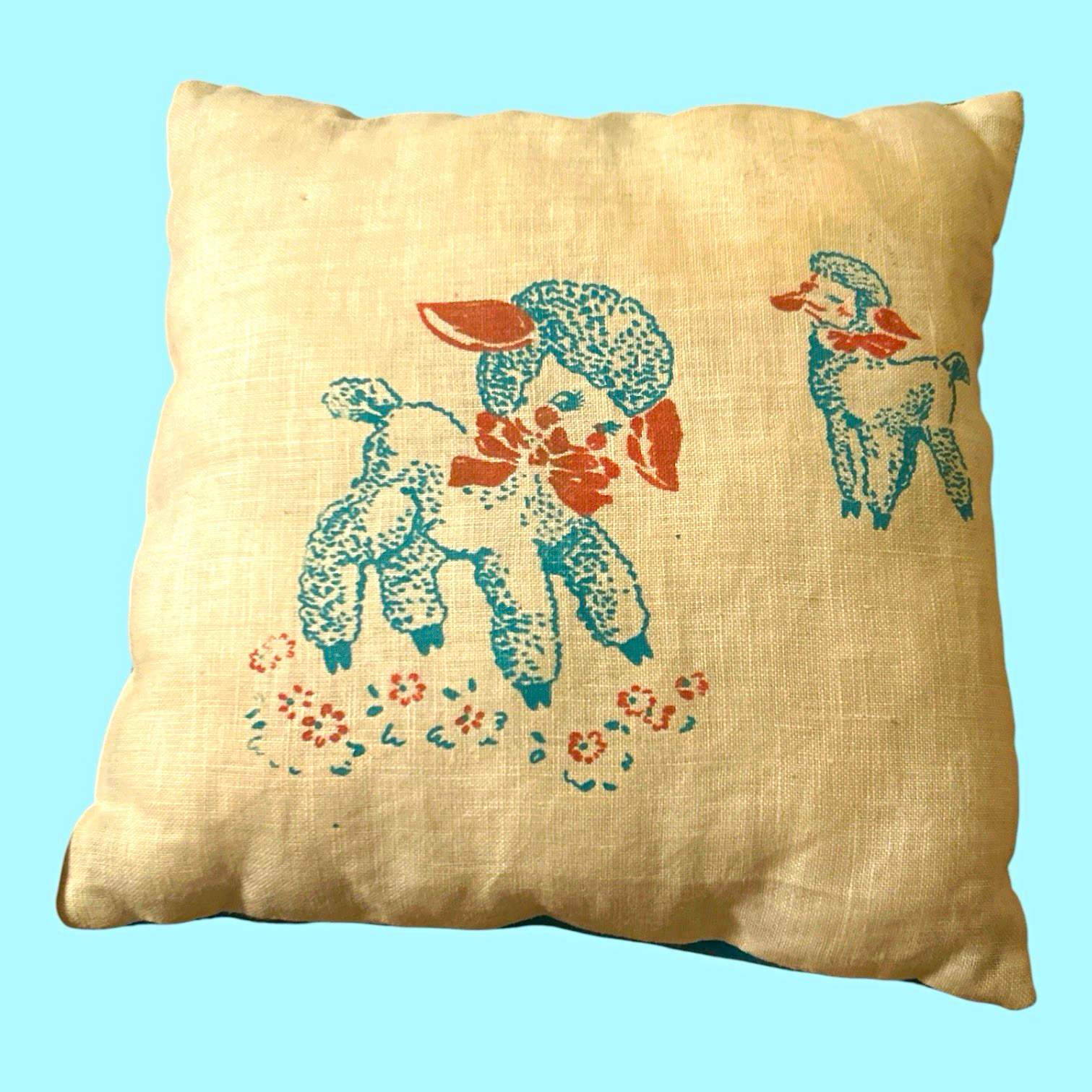 1950’s Vintage Mid Century Baby Lamb Accent Throw Pillow Nursery Kitsch
