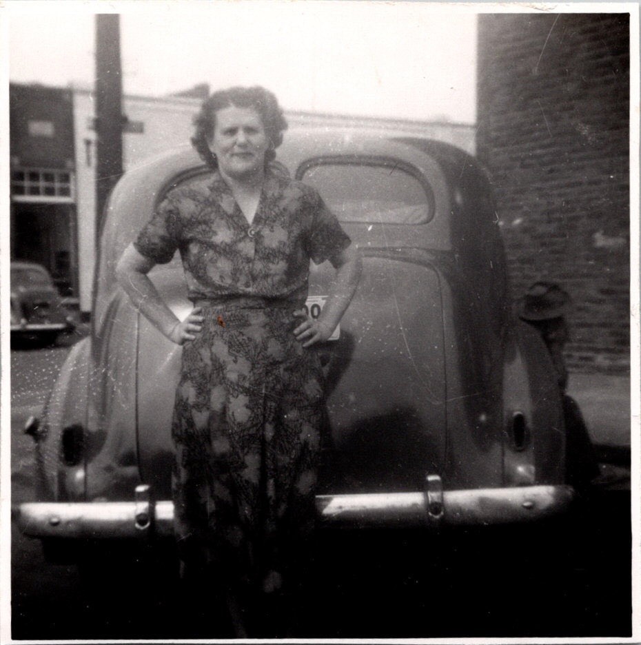Vintage 1930s 40s Photograph Woman Virginia Comer Old Car Black & White Snapshot