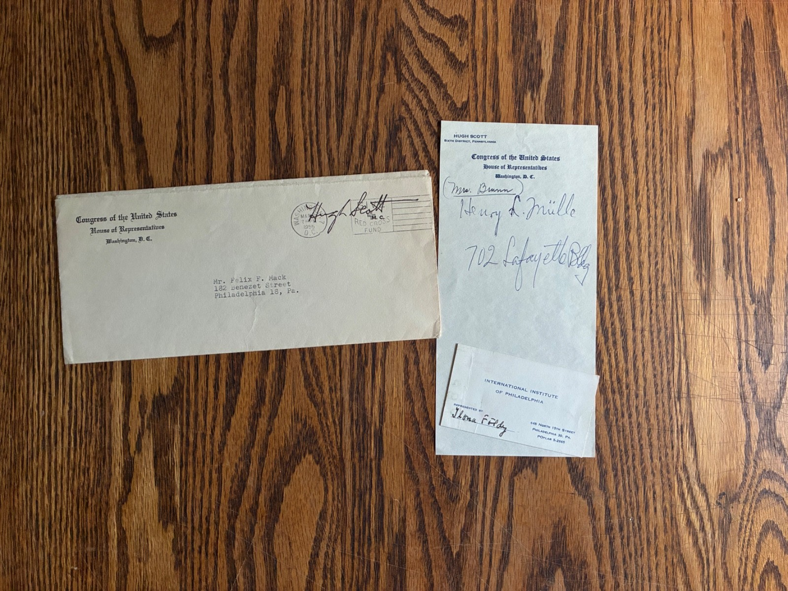 1955 Hugh Scott Signed Congressional Free Frank Cover PA Senator