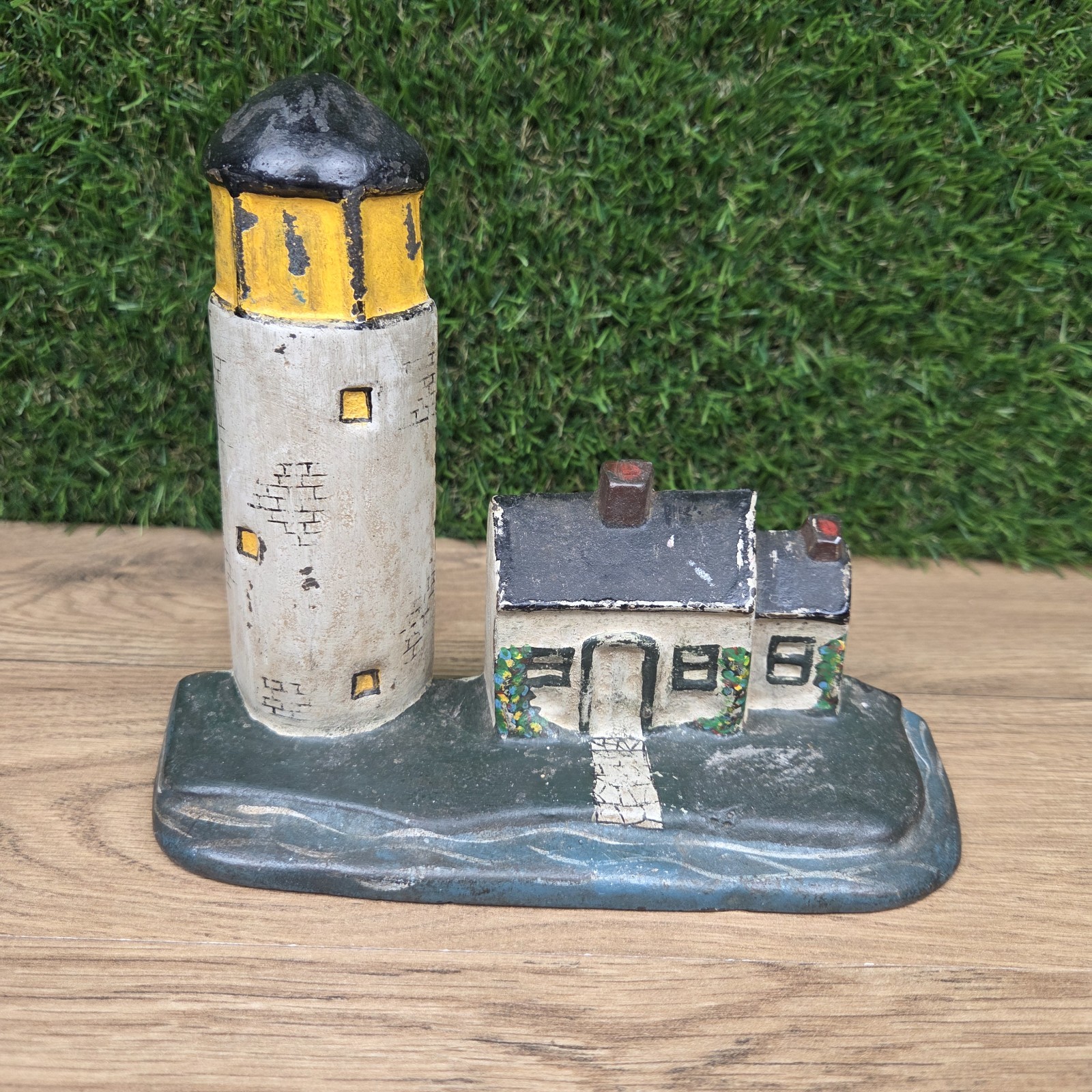 LIGHTHOUSE & KEEPERS HOME Antique Cast Iron Figural Doorstop Nautical Seaside