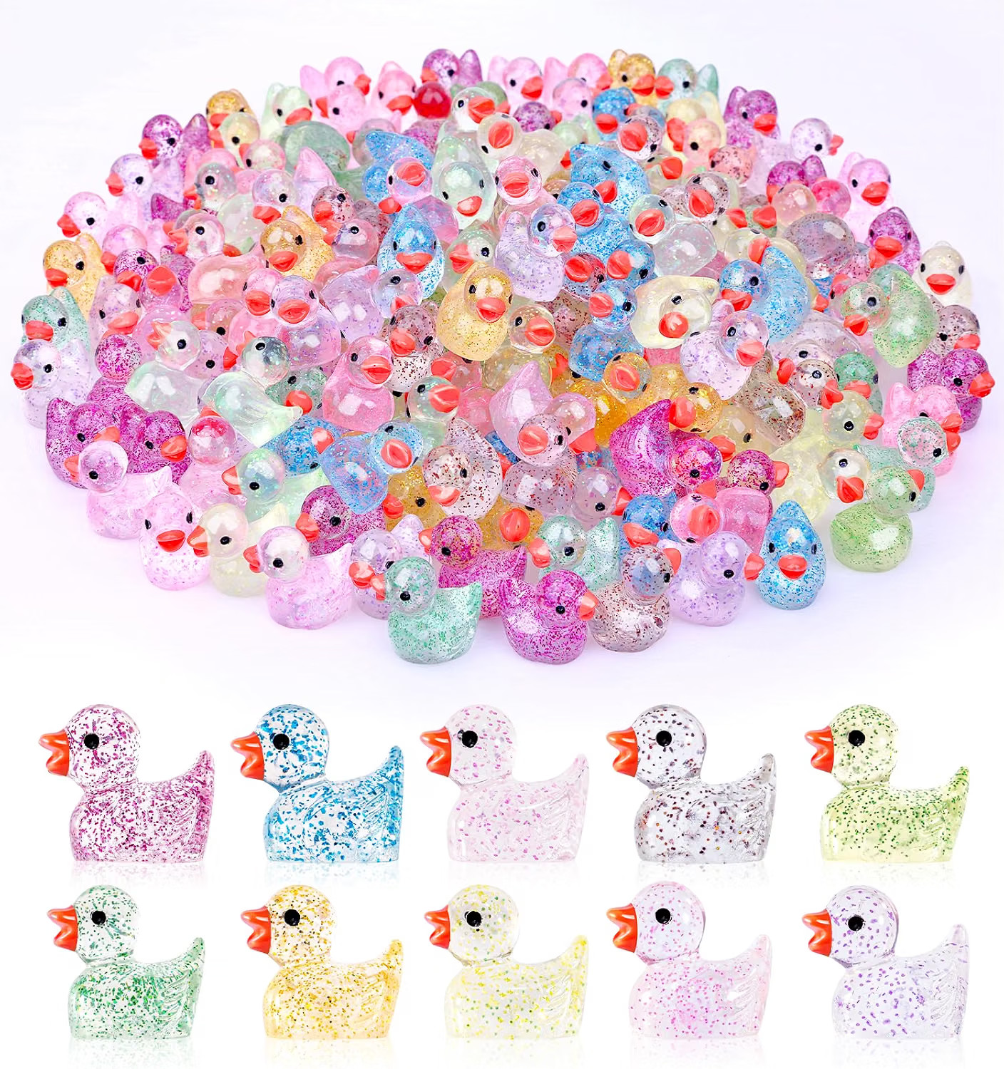 100pcs Mini Colorful Glitter Resin Ducks, Tiny Resin Duck Miniature Animals Bulk 100pcs Mini Colorful Glitter Resin Ducks, Tiny Resin Duck Miniature Animals Bulk