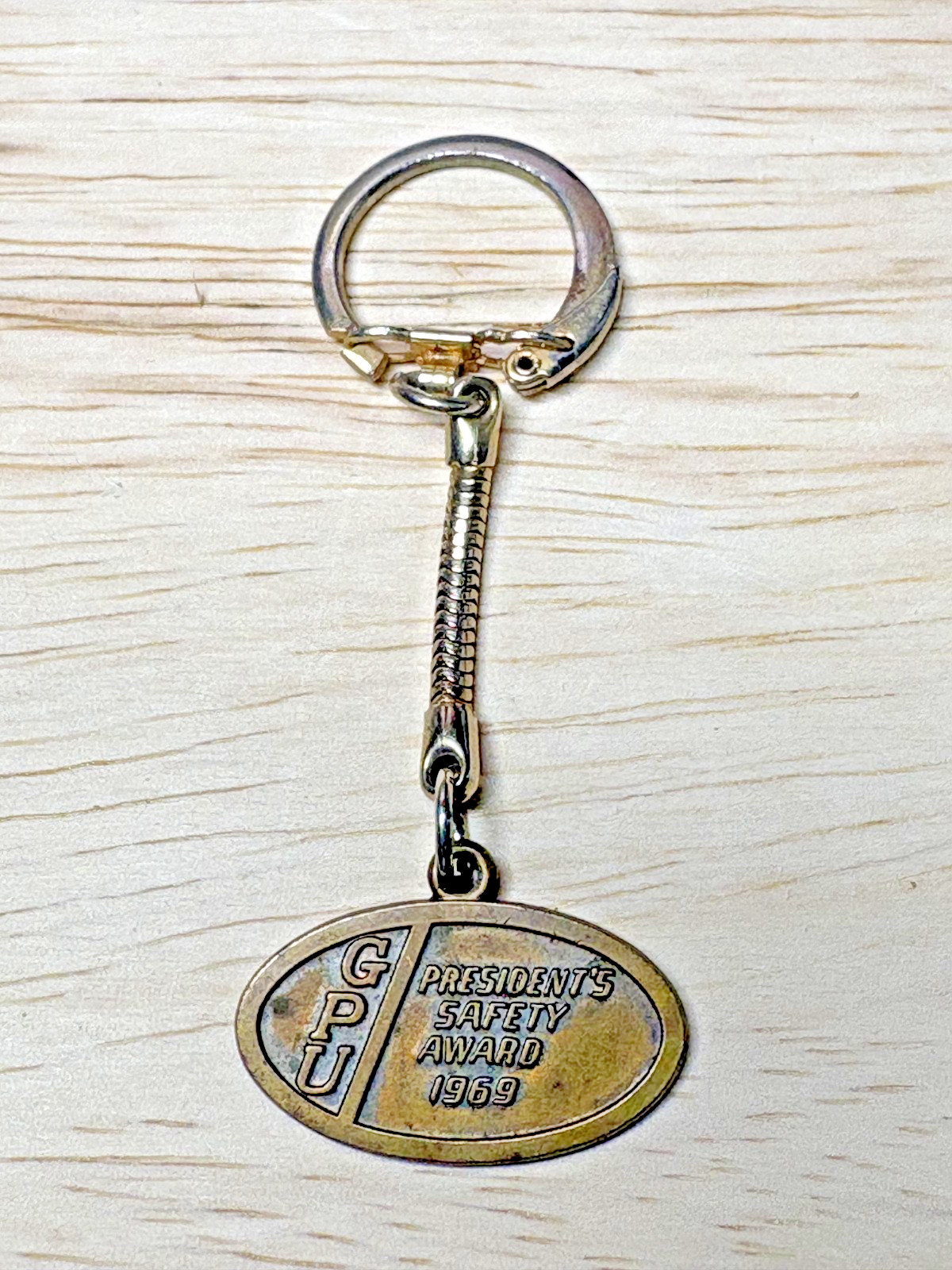 Vintage 1969 Presidents Safety Award GPU Brass Key Chain