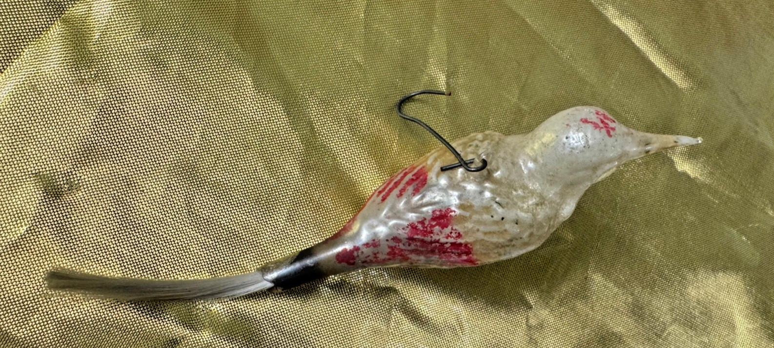 Vtg 1920s-1940's Germany Stamped Mercury Glass Spun Tail Bird Christmas Ornament