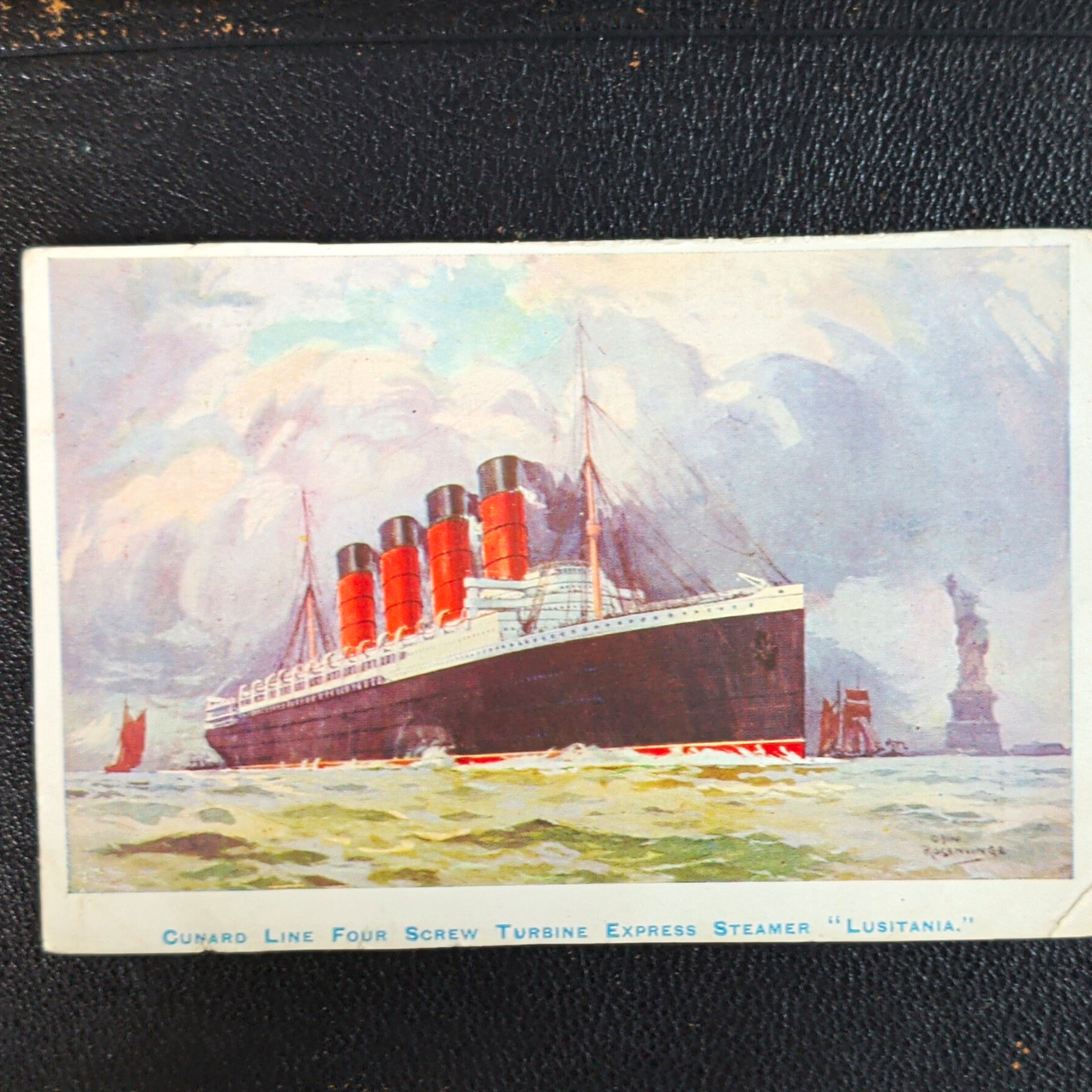 Rare 1907 RMS Lusitania Maiden Voyage Overprint Postcard. Unused Souvenir
