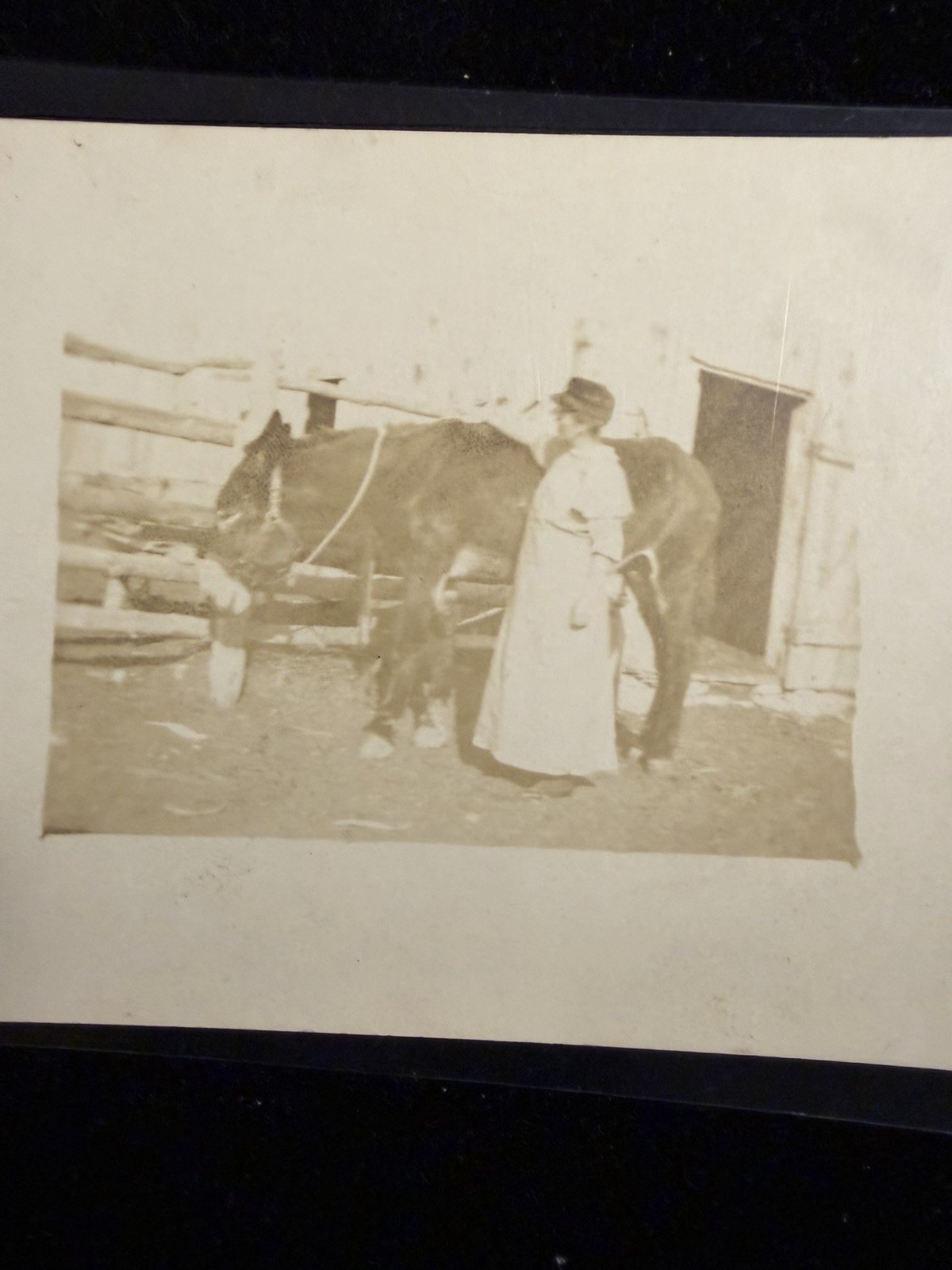 Vintage Antique RPPC Woman With Horse Farm Barn Rural Americana c1910s Photo