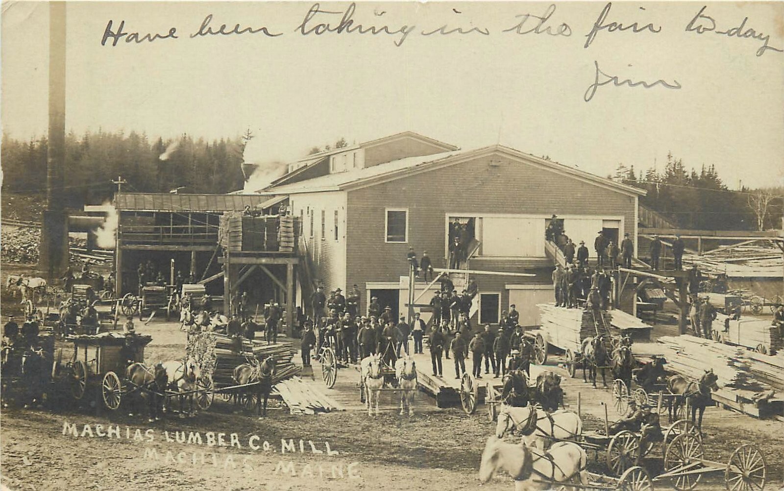 1905 Machias Maine Lumber Sawmill occupation RPPC Postcard 25-1795