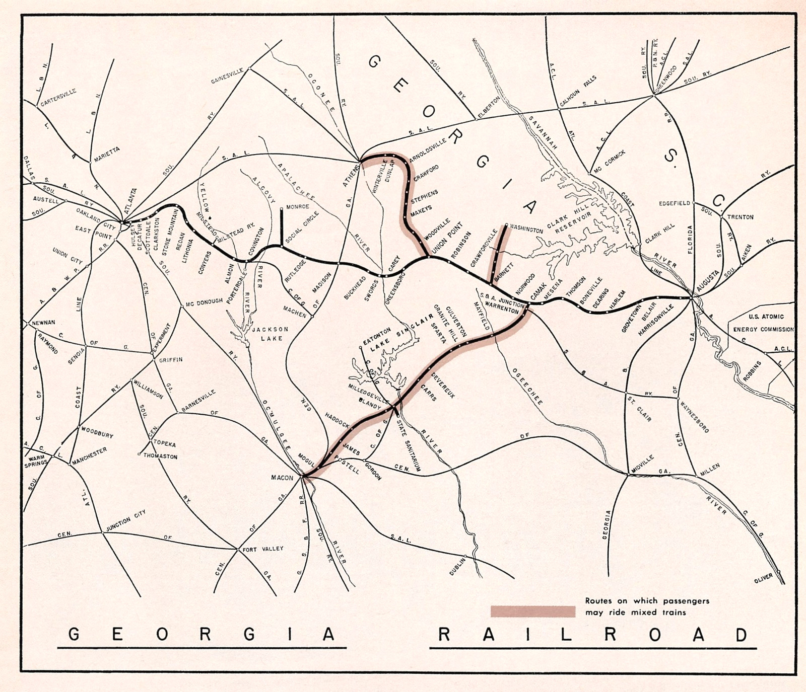 Georgia Passenger & Freight Railroad Route Map Mixed Train Lines 1967 Mag Image