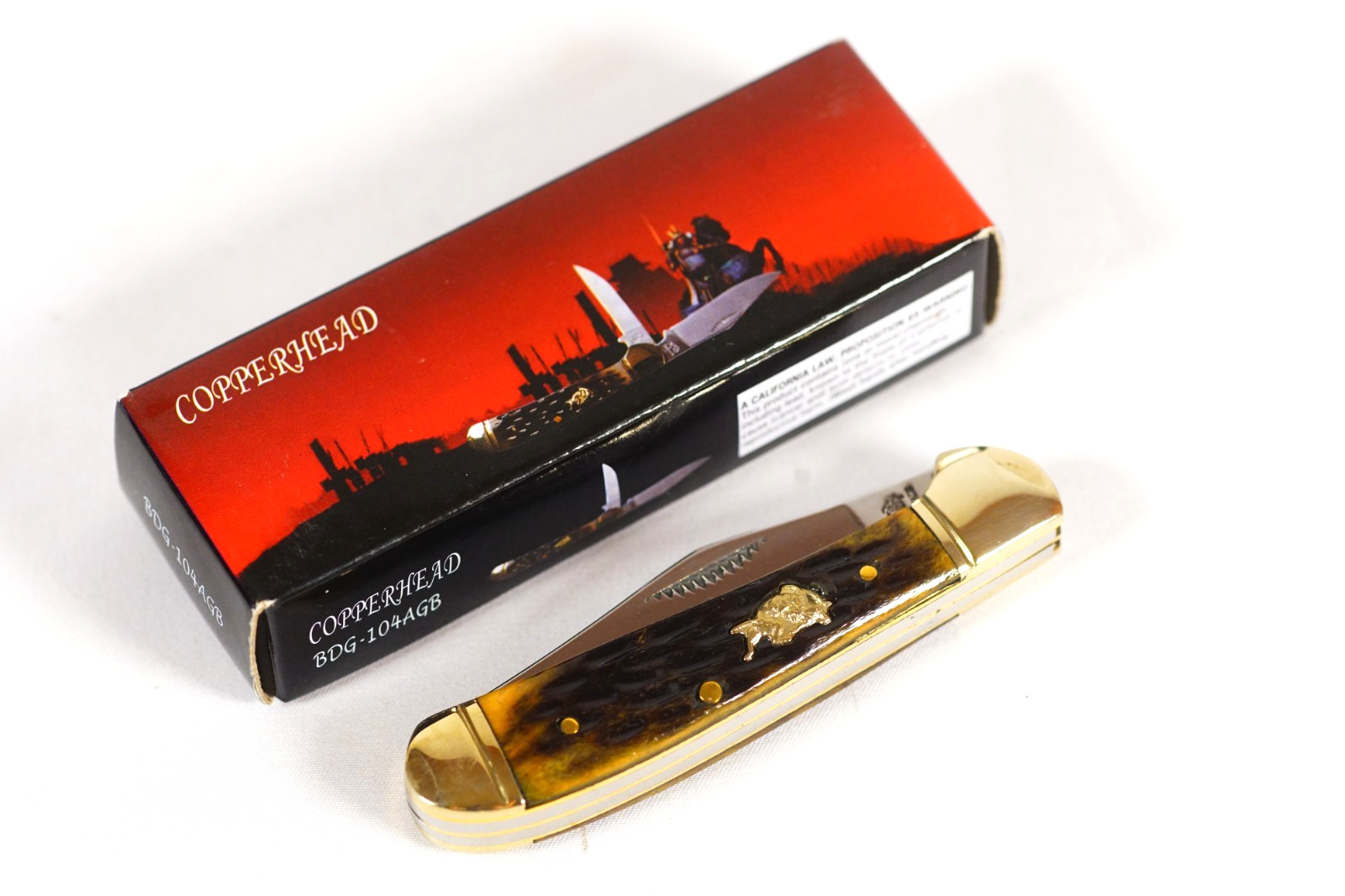 Frost Cutlery Steel Warrior Copperhead Pocket Knife Antique Bovine Folder