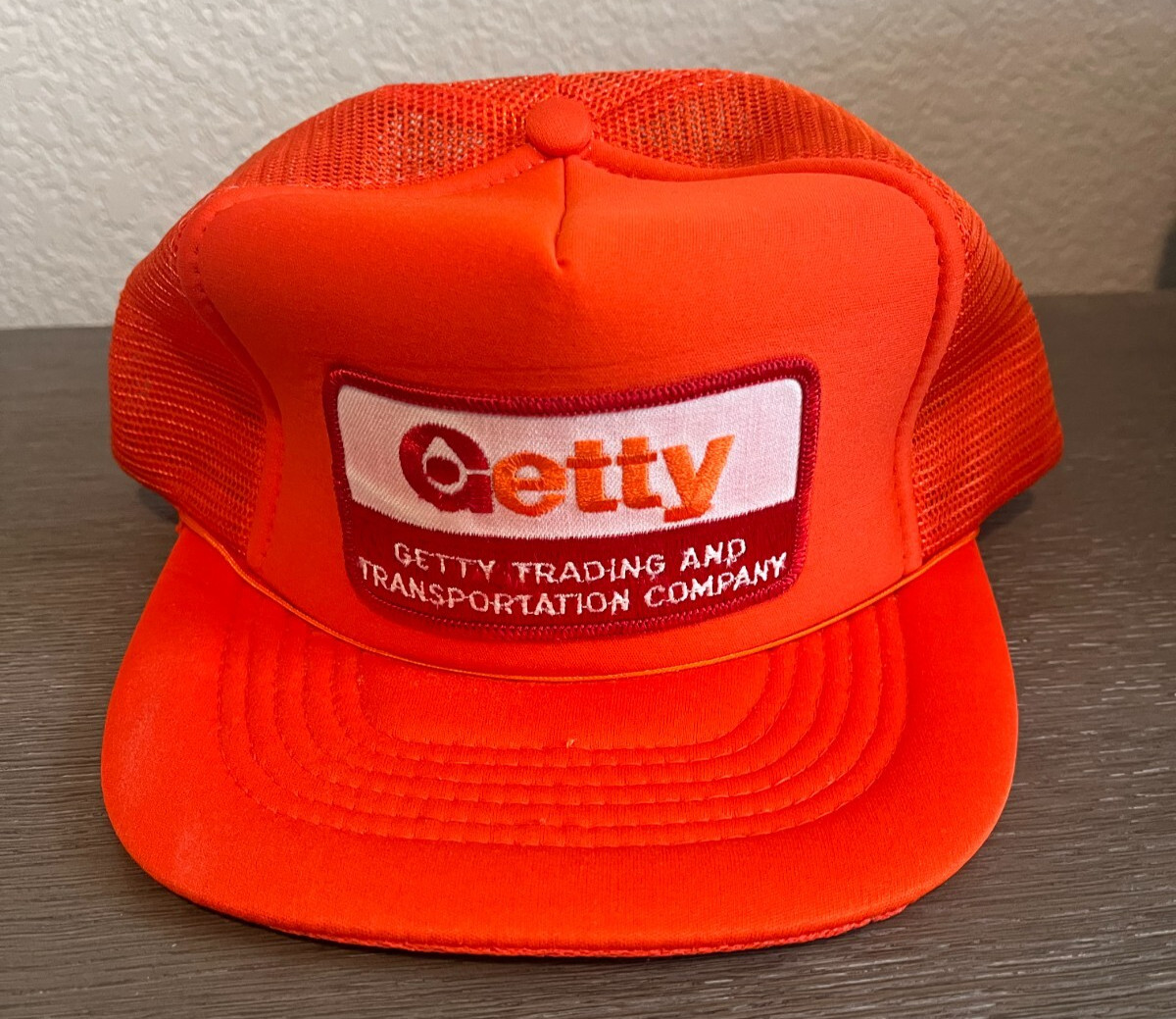 Vintage Getty Trading & Transportation Orange Snapback Trucker Hat
