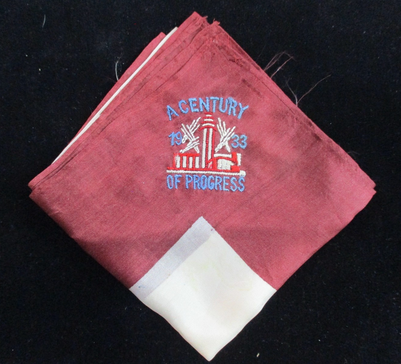933 A Century of Progress Chicago World's Fair Souvenir Embroidered Silk Hanky