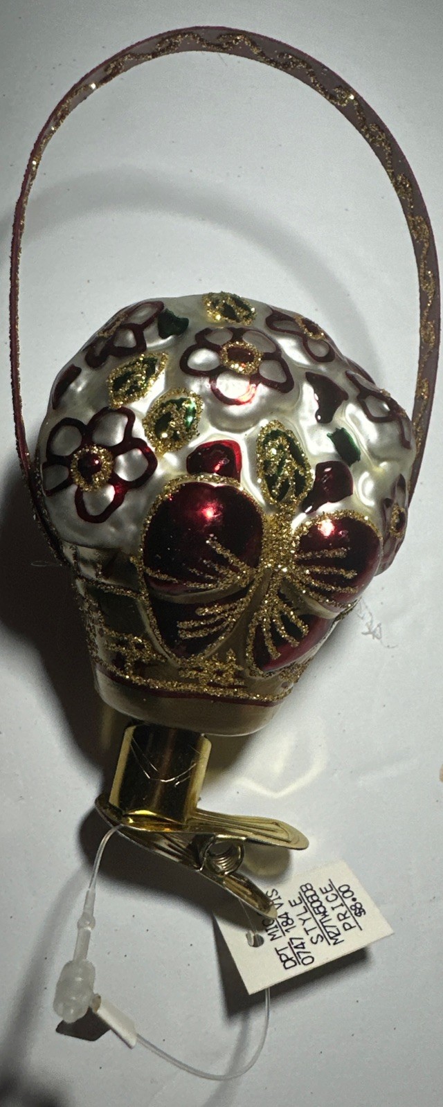 Lot Of 8- Vintage Mercury Blown Glass Floral Basket Clip On Ornaments Poland