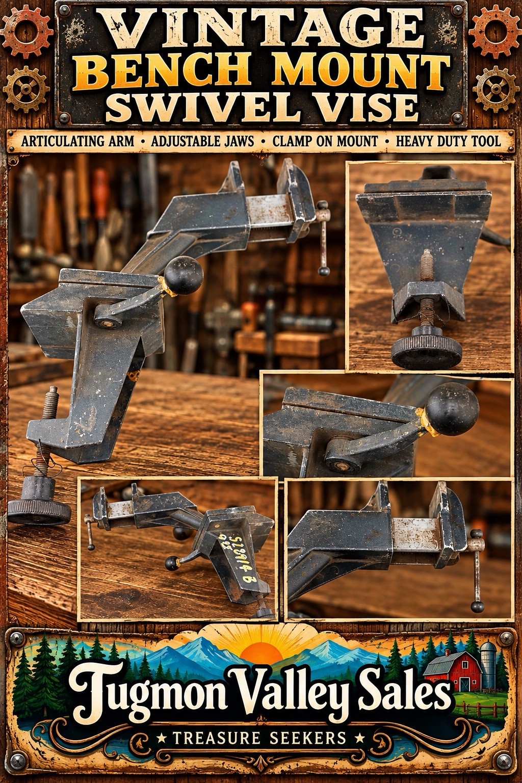 Vintage Bench Mount Swivel Articulating Vise Clamp Adjustable Shop Tool Working
