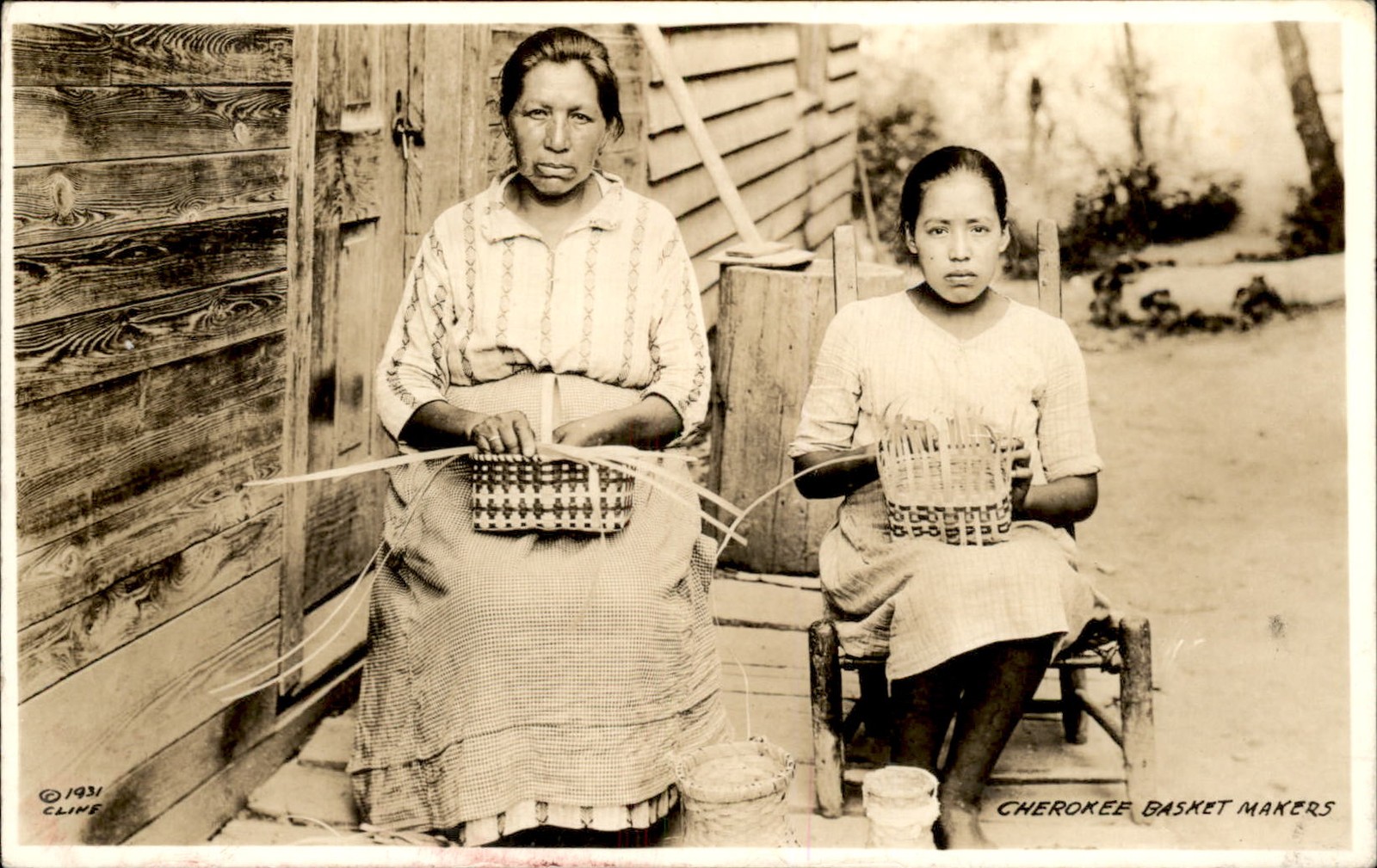 Cherokee Indian Women basket makers CLINE c1931 Real Photo Vintage Postcard bhn