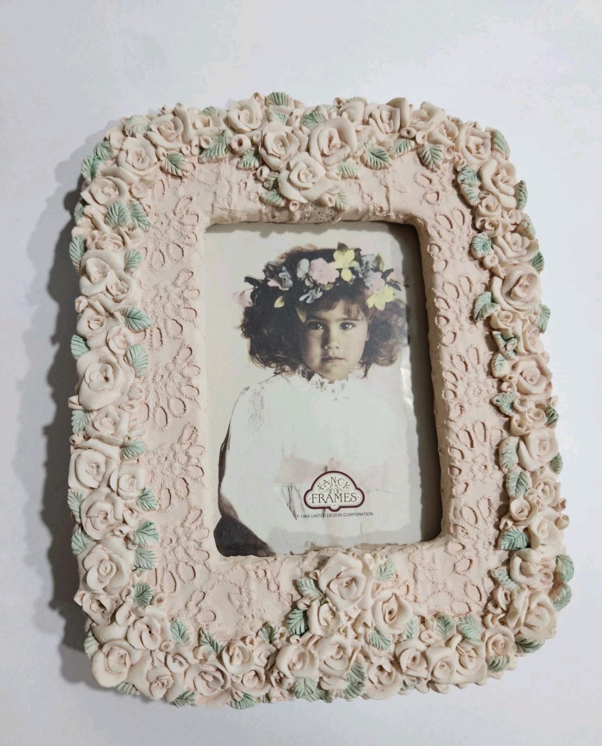 Vtg 1989 Fancy Frames by United Design Blush Pink Roses Picture Frame 3.5