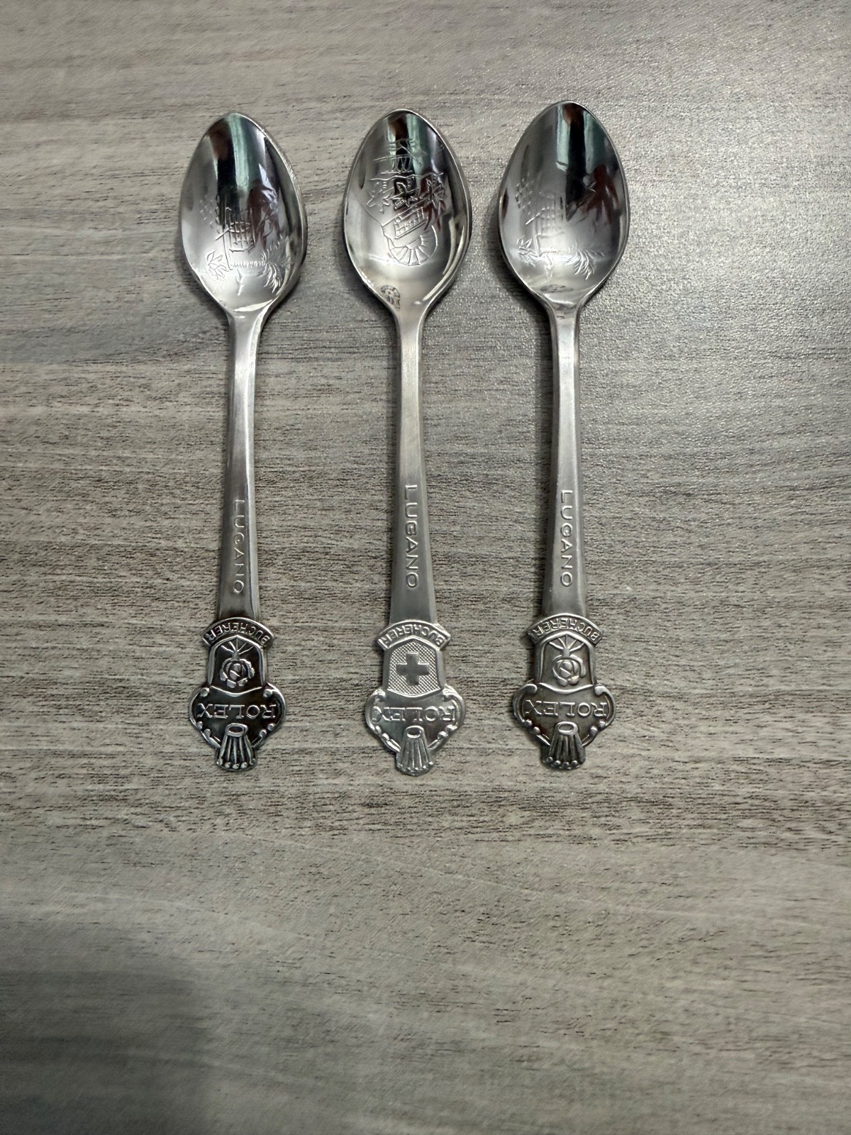 Vintage Rolex Bucherer Switzerland Lugano Souvenir Spoons - Lot of 3 