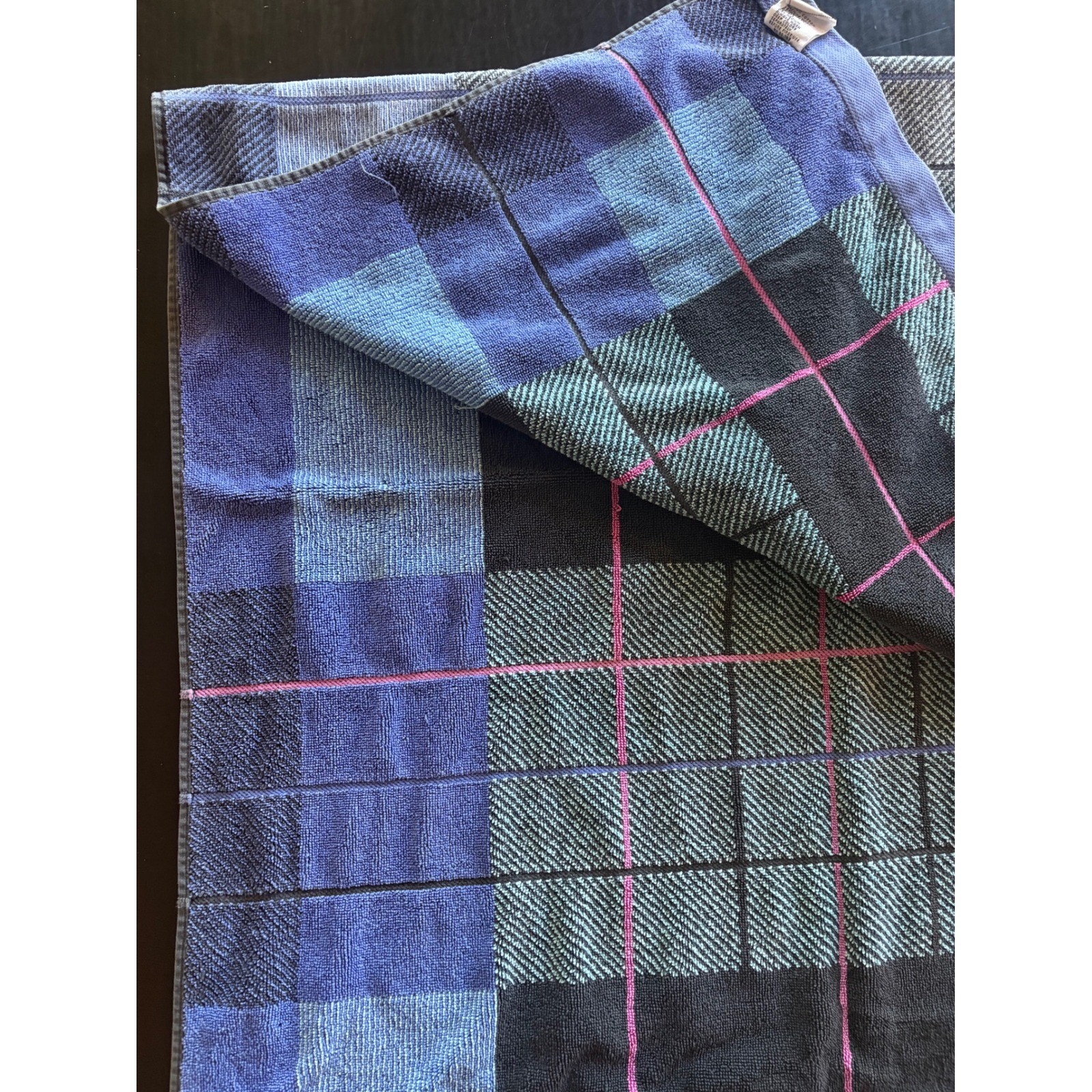 Vintage Cannon Royal Family Perfect 10 Bath Towel Plaid Blue Black Pink 70s 80s