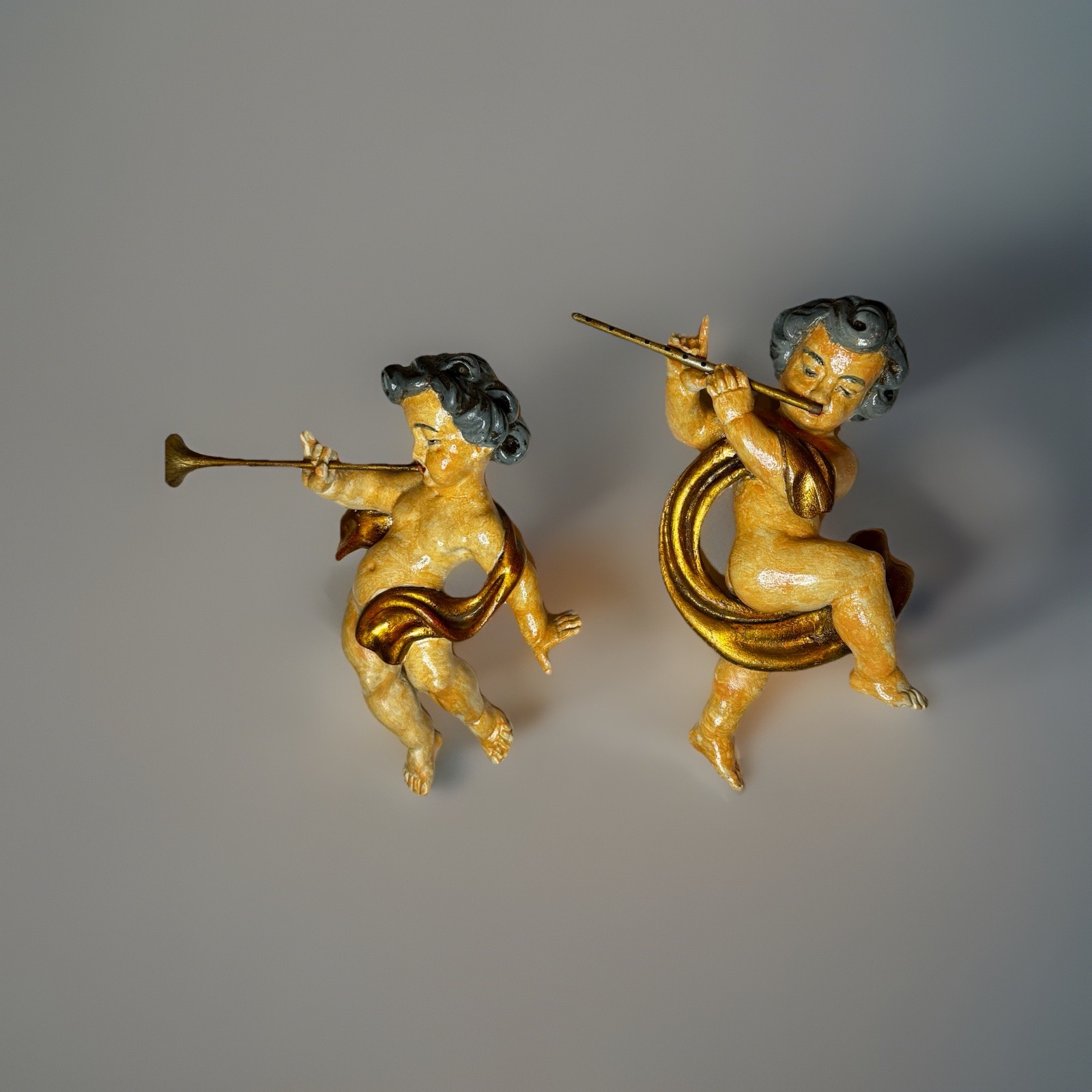 c1970’s Vintage Pair Of 12” Italian Baroque Putti Cherub Angel Figurines